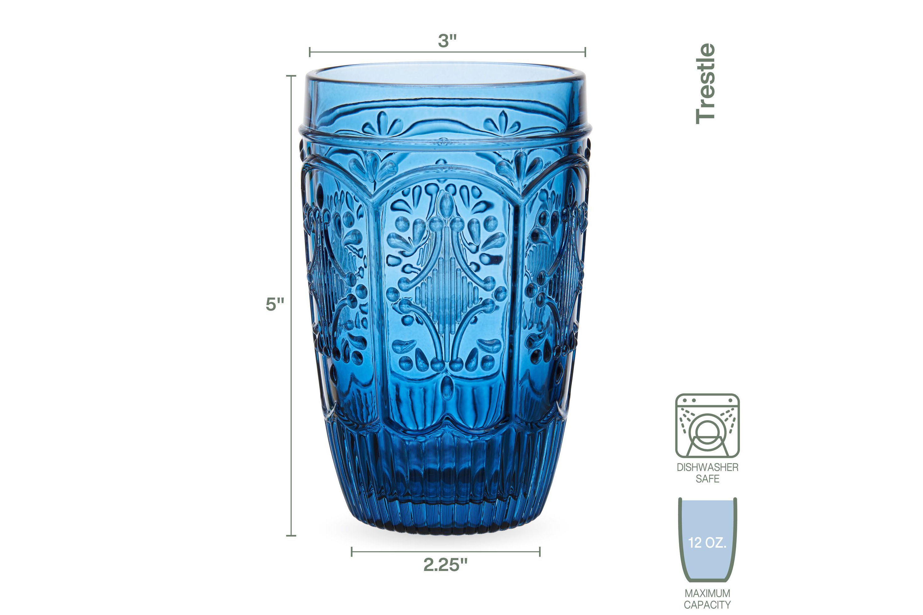 Trestle Highball Tumbler Cups, Set of 4, Blue, 12-ounce