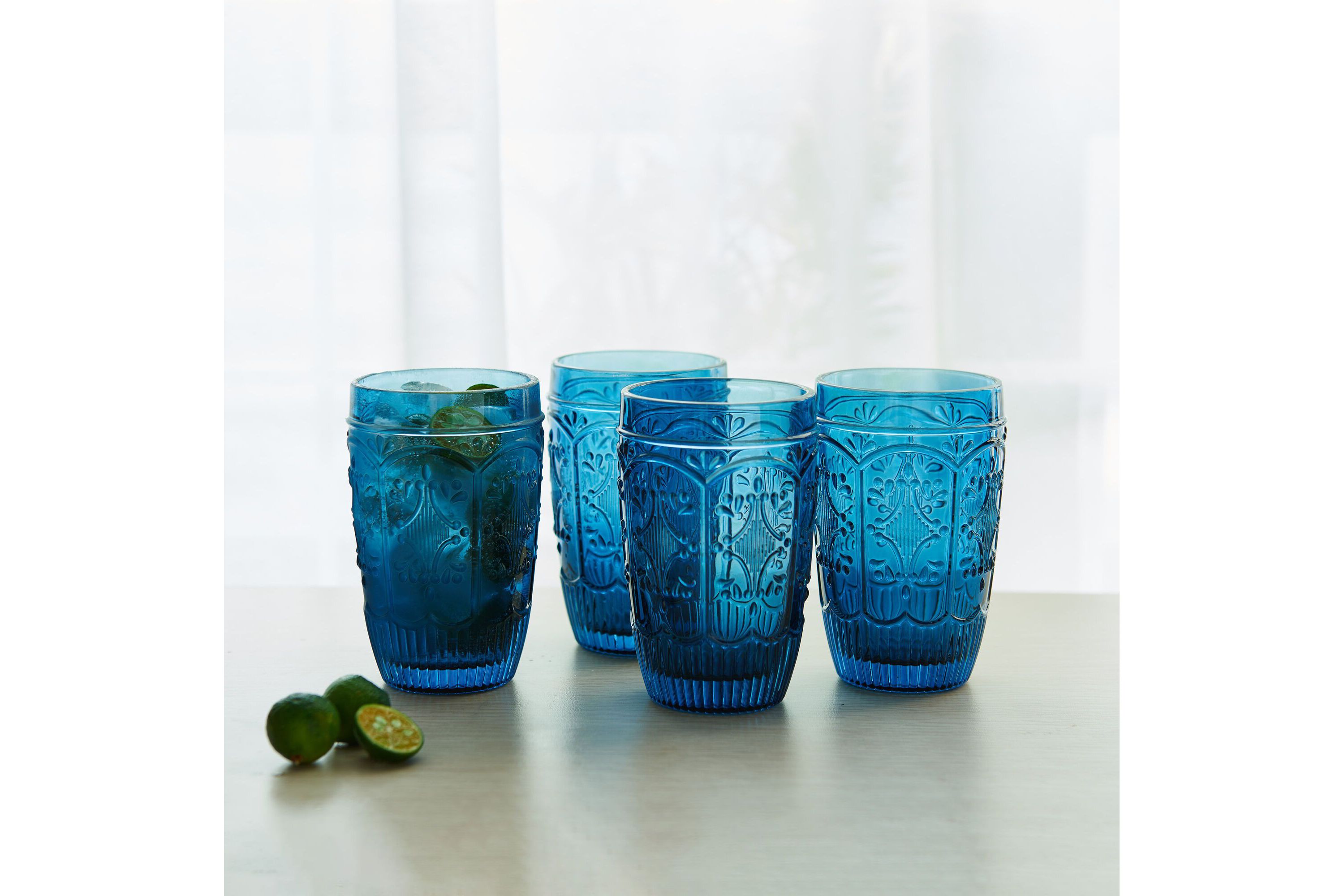 Trestle Highball Tumbler Cups, Set of 4, Blue, 12-ounce