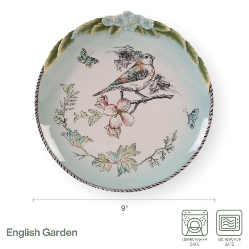 English Garden Bird Accent Plate, Set of 4