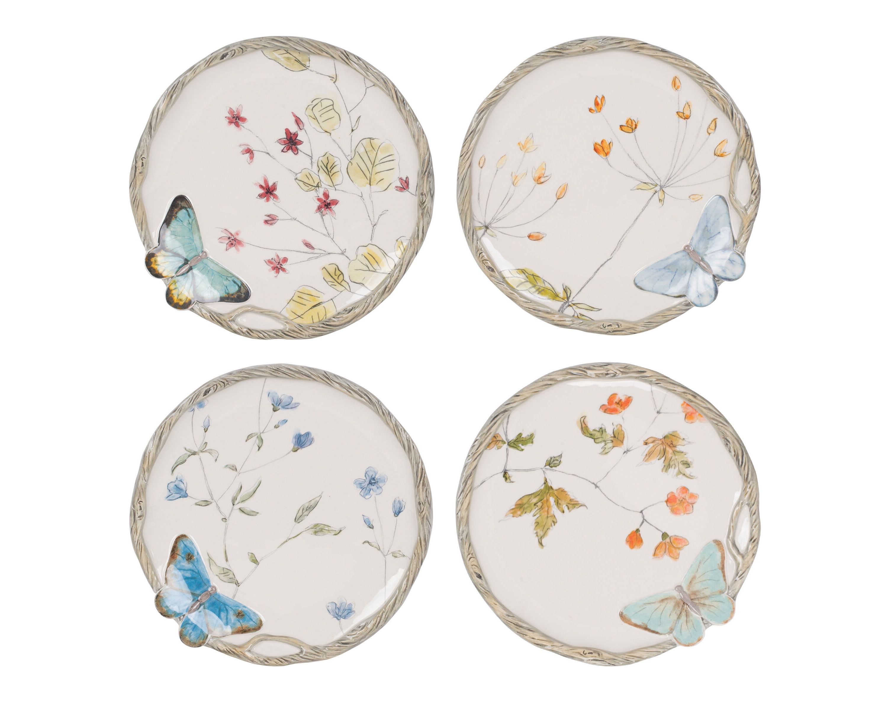 Fitz & Floyd Butterfly Fields Salad Plate, Set of 4, 8.5 Inch, Blue