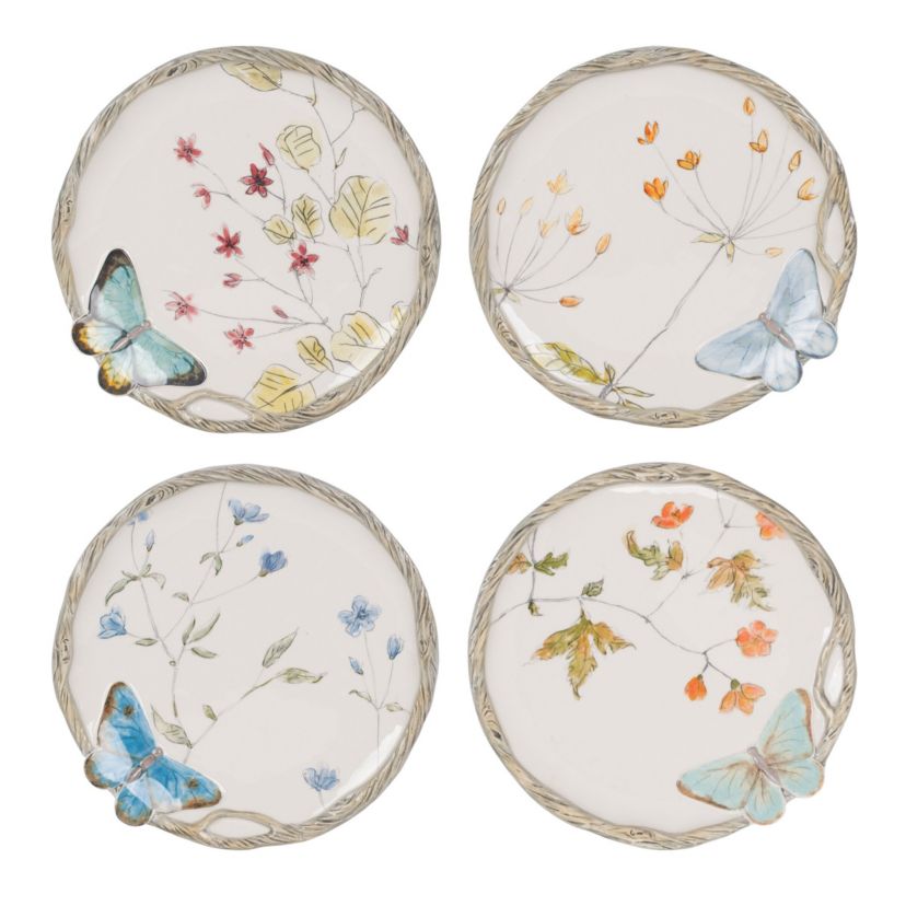 Fitz & Floyd Butterfly Fields Salad Plate, Set of 4, 8.5 Inch, Blue
