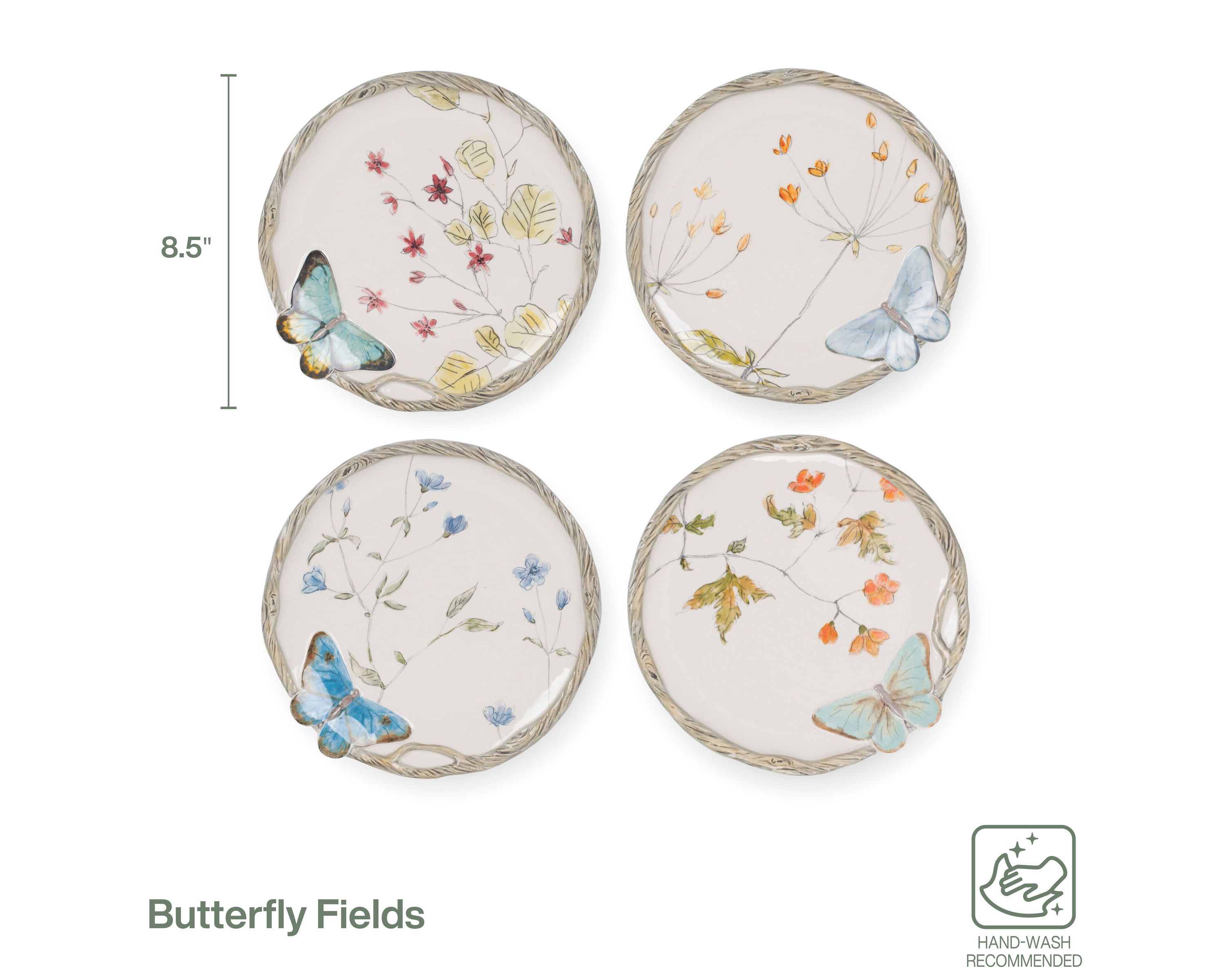 Fitz & Floyd Butterfly Fields Salad Plate, Set of 4, 8.5 Inch, Blue
