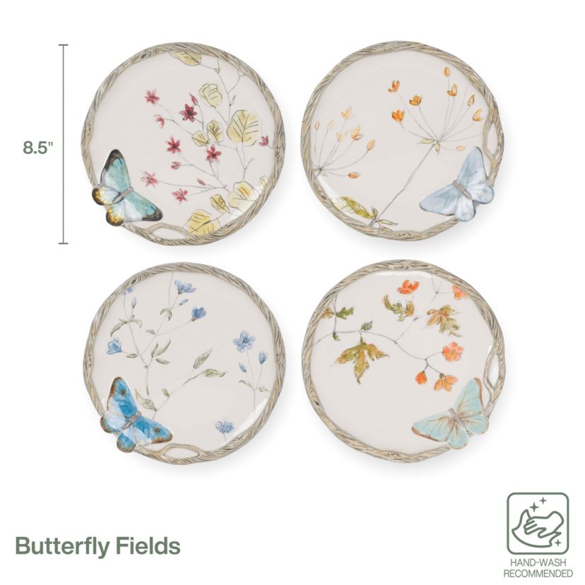 Fitz & Floyd Butterfly Fields Salad Plate, Set of 4, 8.5 Inch, Blue
