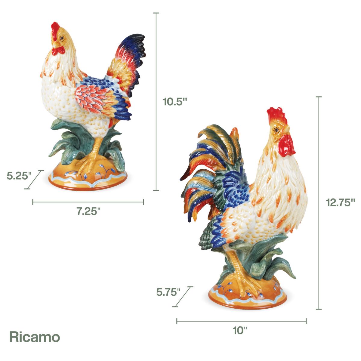 Ricamo Rooster and Hen Figurine