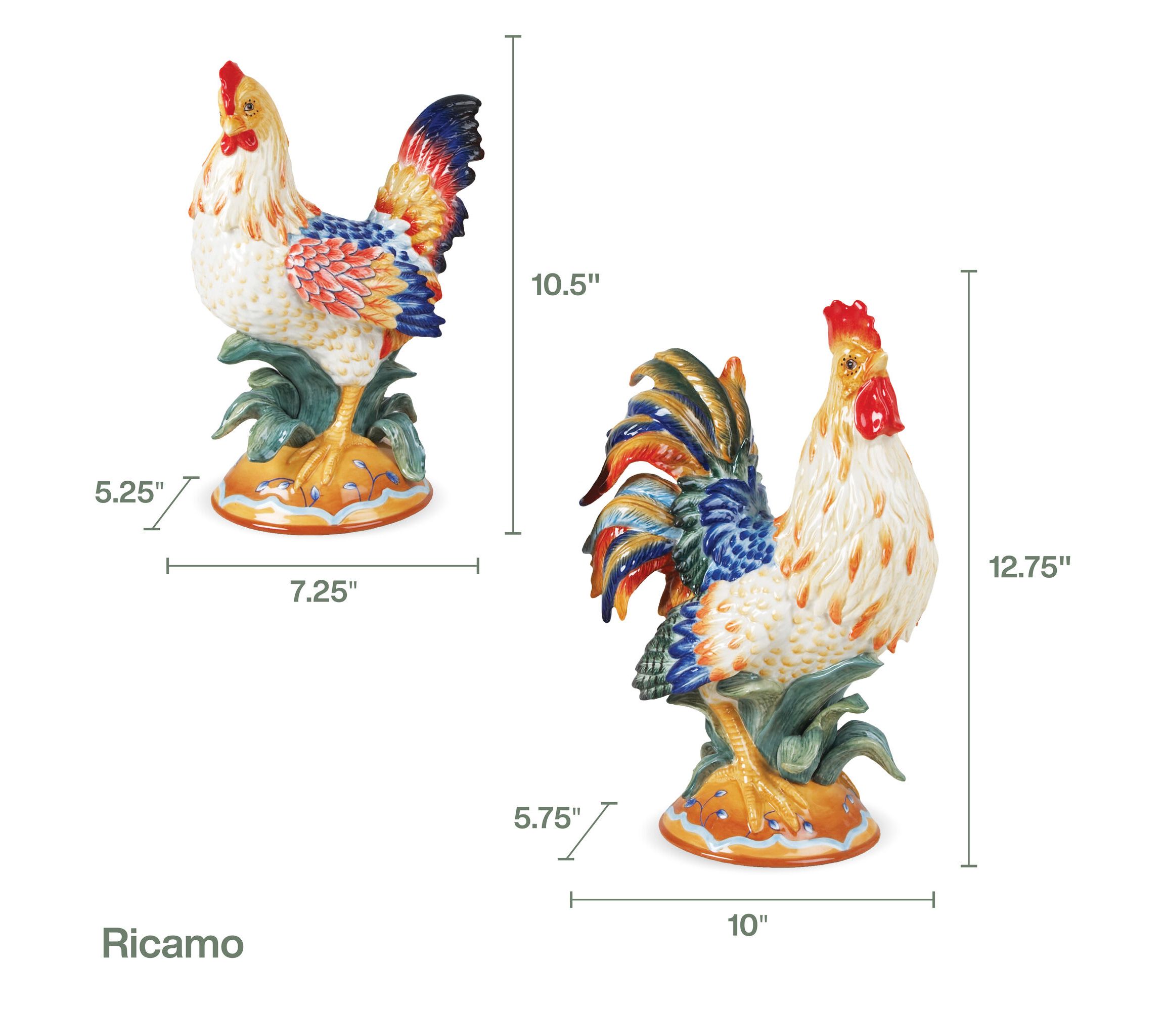 Ricamo Rooster and Hen Figurine