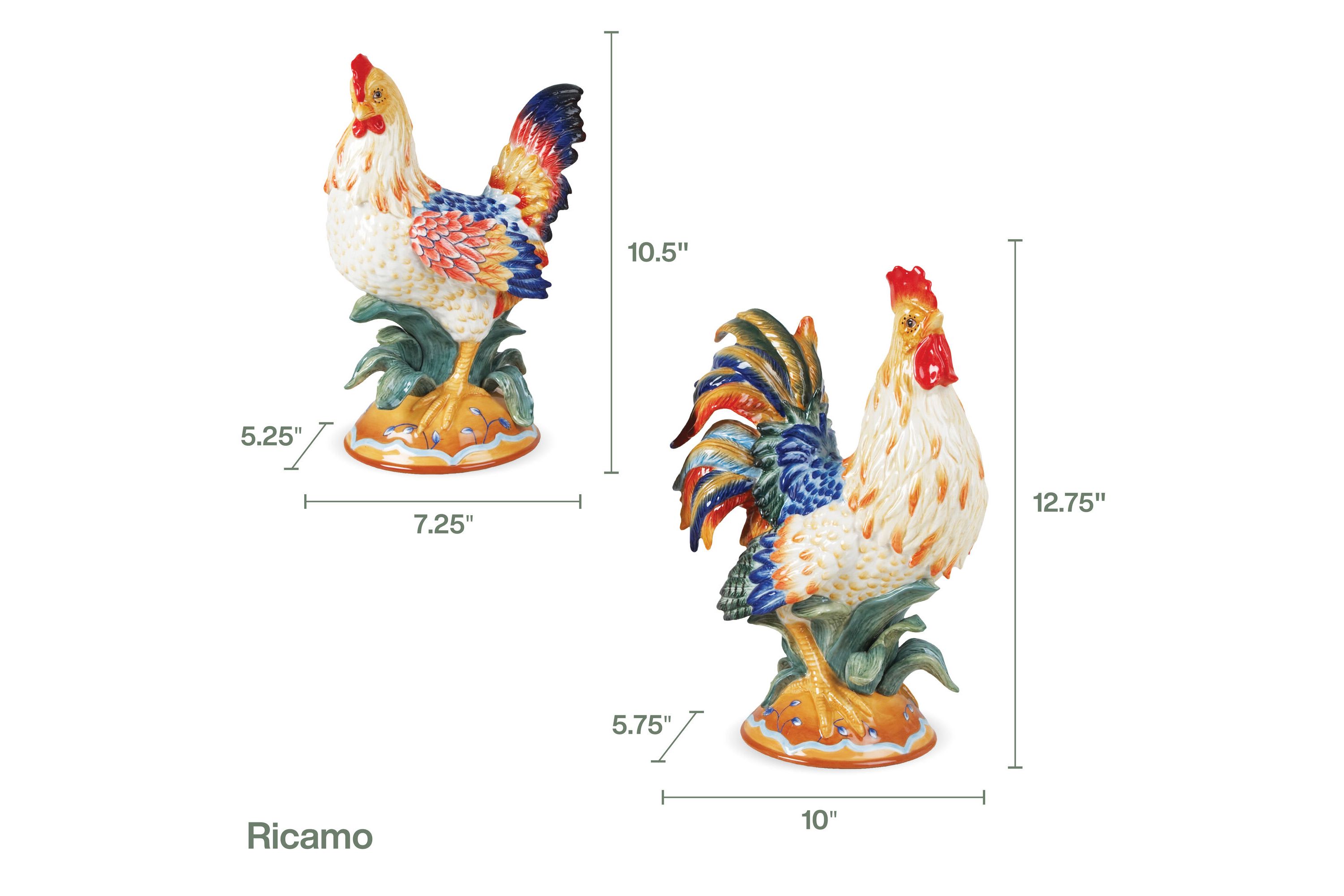 Ricamo Rooster and Hen Figurine