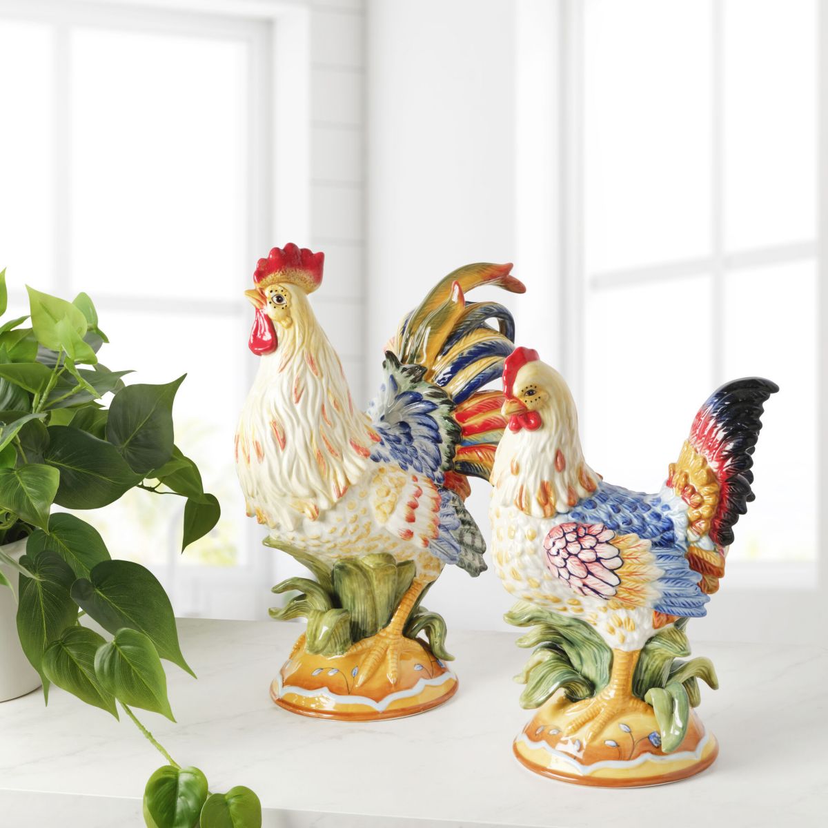 Ricamo Rooster and Hen Figurine