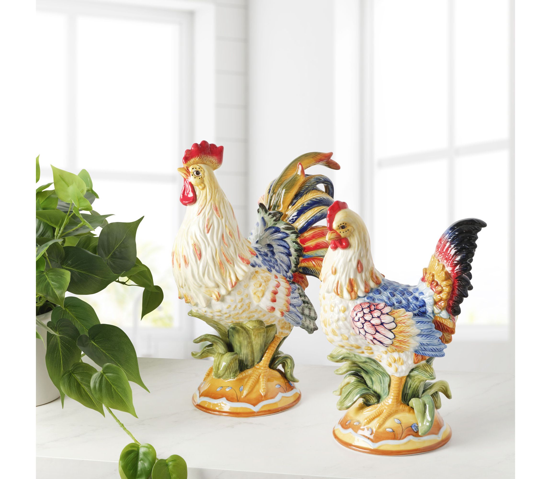 Ricamo Rooster and Hen Figurine