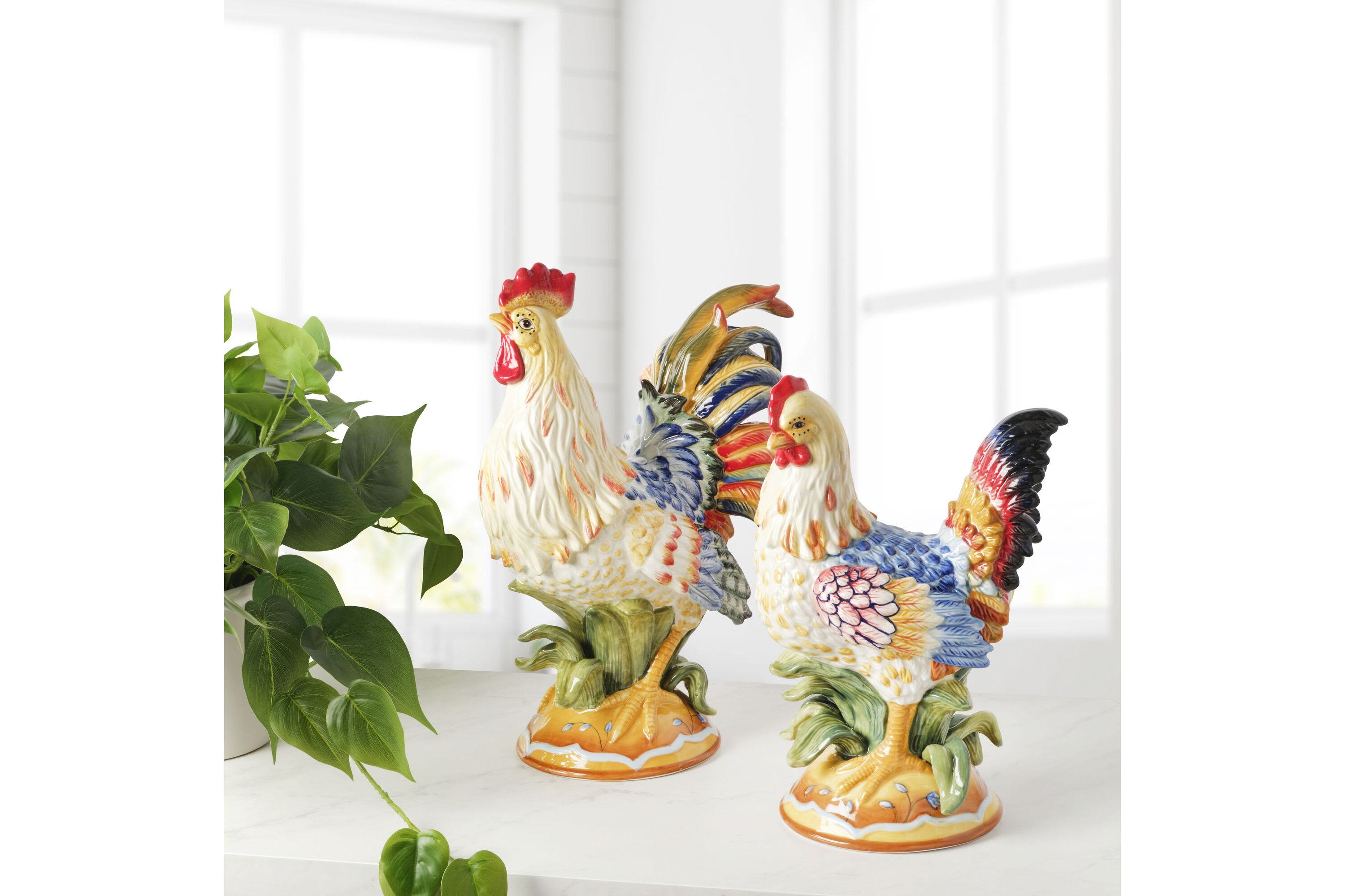 Ricamo Rooster and Hen Figurine