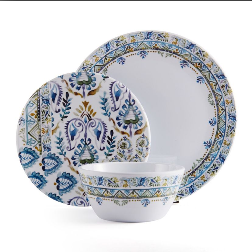 Azure 12-pc Melamine Dinnerware Set, Service for 4