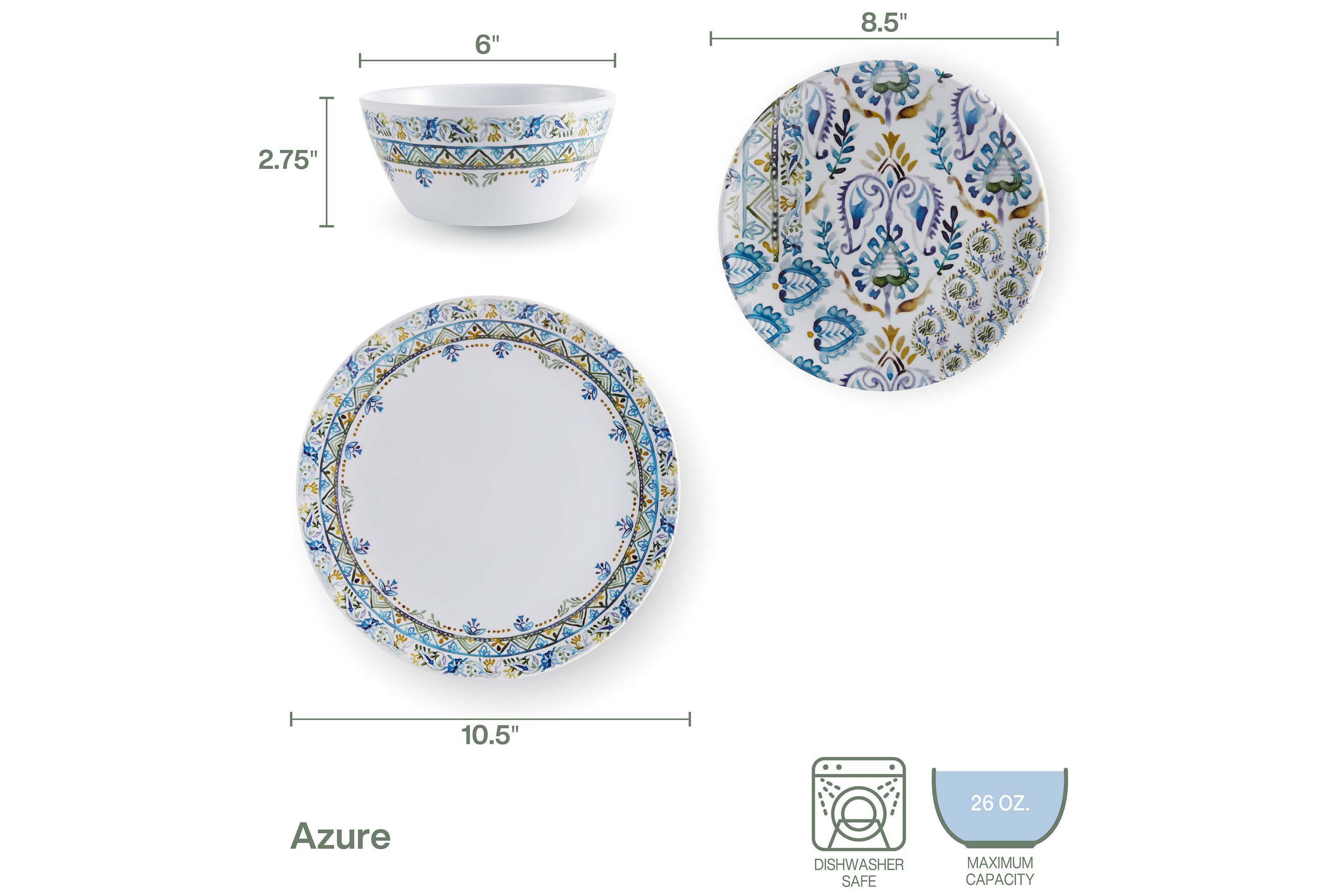 Azure 12-pc Melamine Dinnerware Set, Service for 4