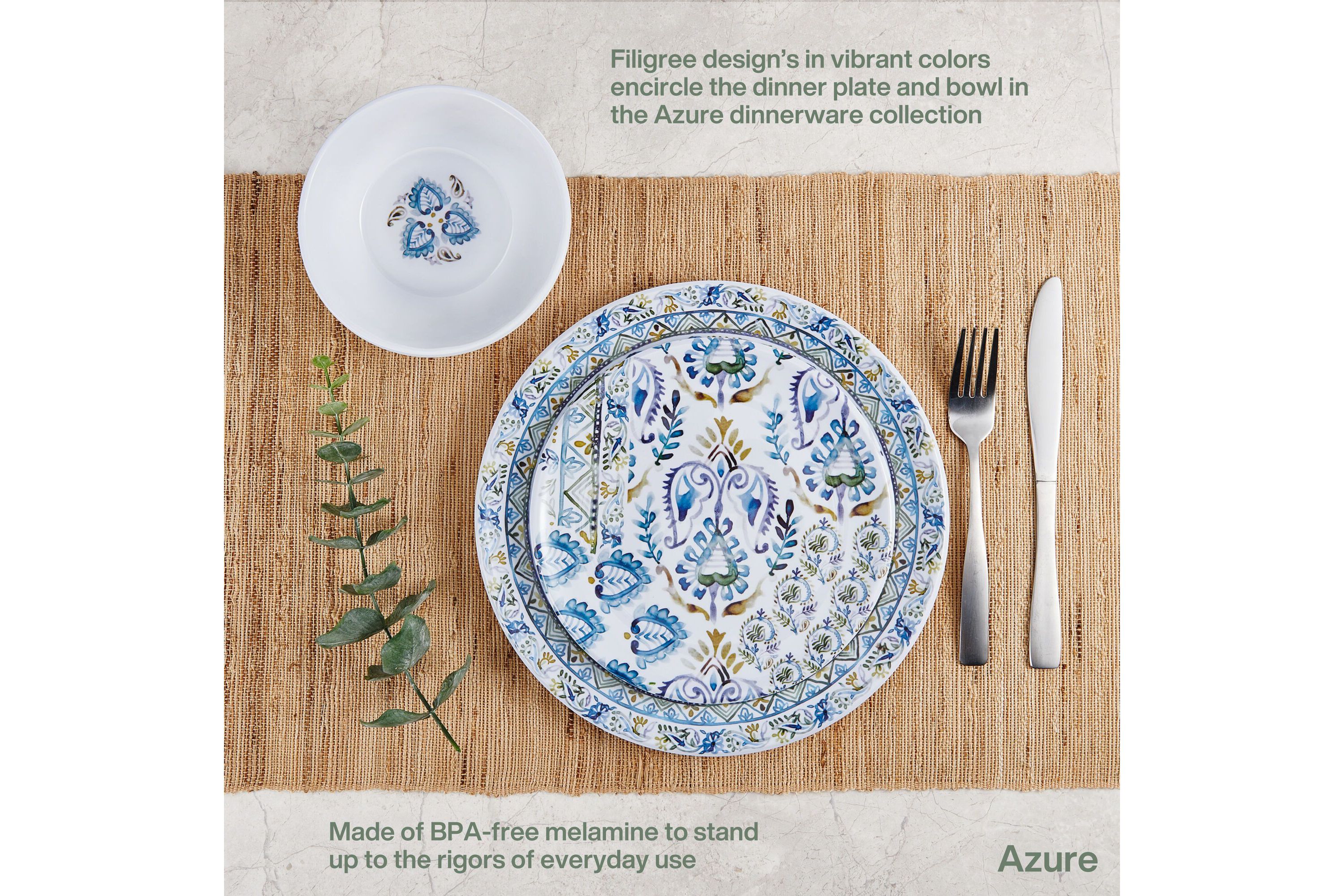 Azure 12-pc Melamine Dinnerware Set, Service for 4