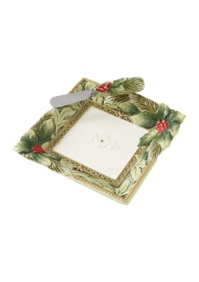 Fitz And Floyd Holiday Green Snack Plate & Spreader Set