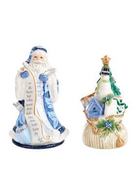Fitz And Floyd Holiday Home Blue Salt And Pepper Set