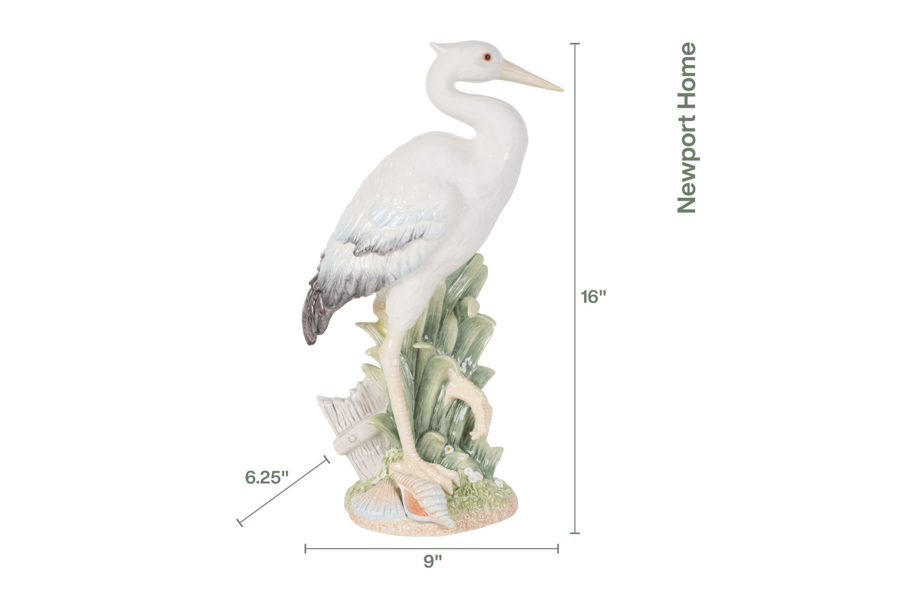 Newport Home Tall Egret Figurine w/face forward