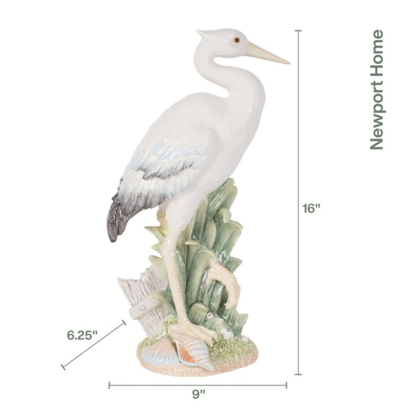 Newport Home Tall Egret Figurine w/face forward