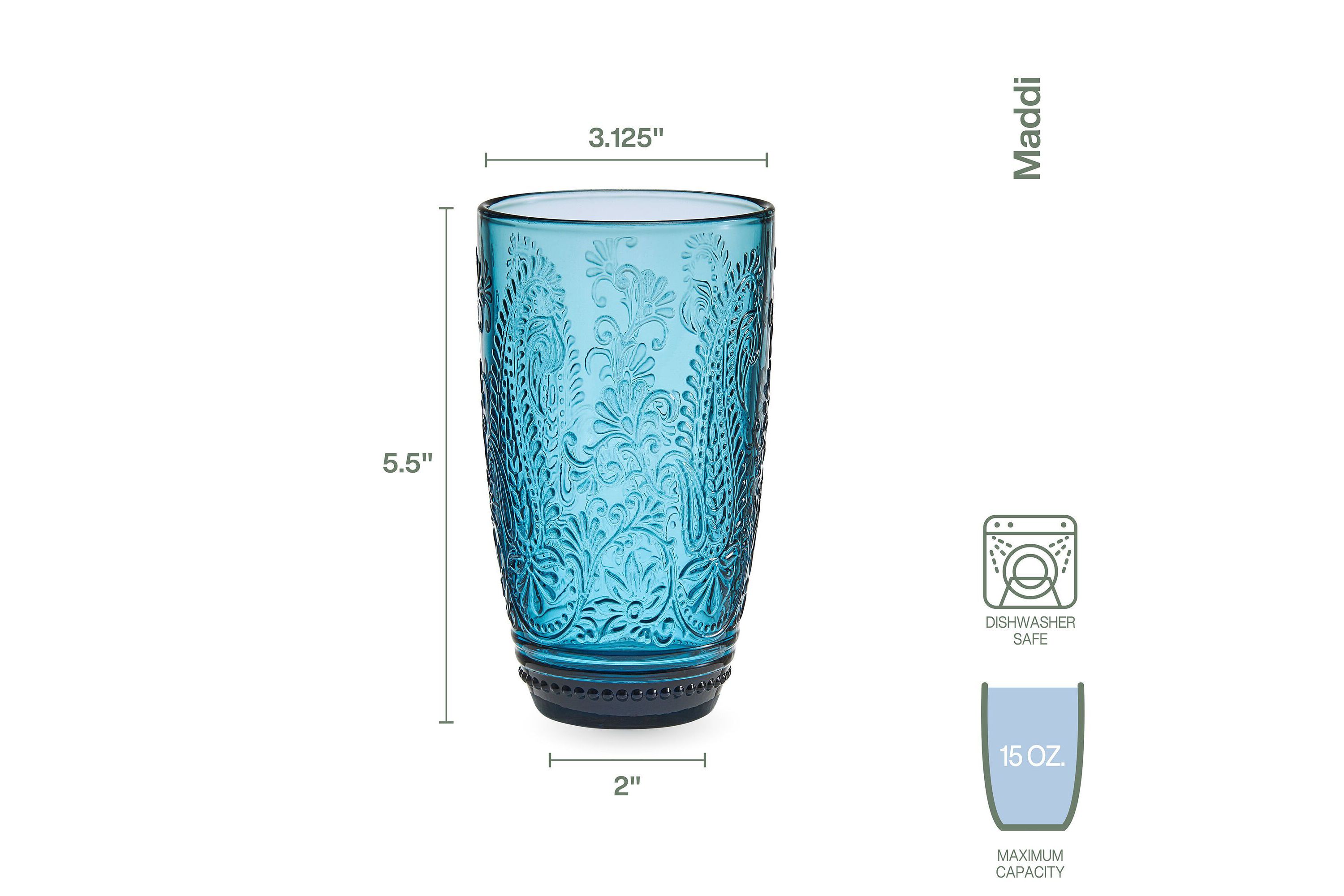 Maddi 15-ounce Highball Tumbler Cups, Set of 4, Indigo