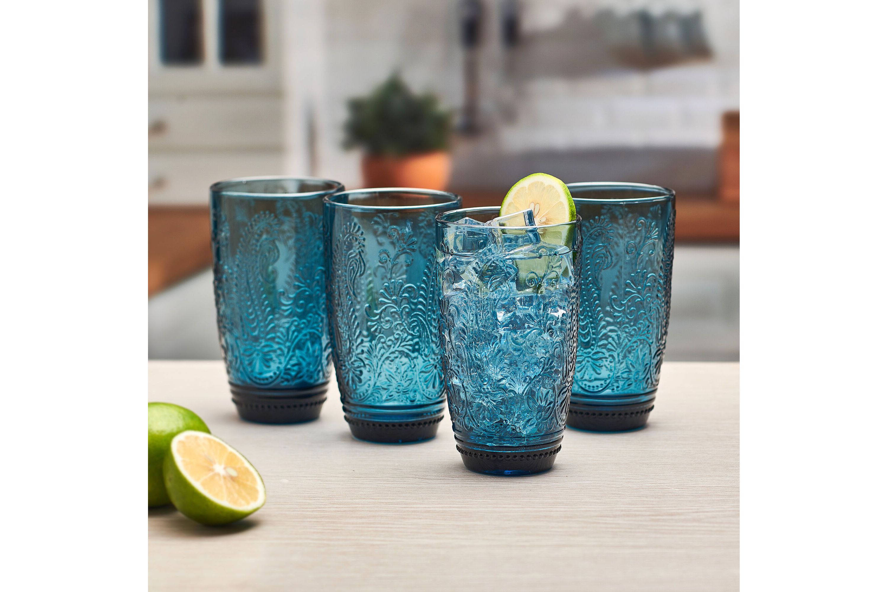 Maddi 15-ounce Highball Tumbler Cups, Set of 4, Indigo