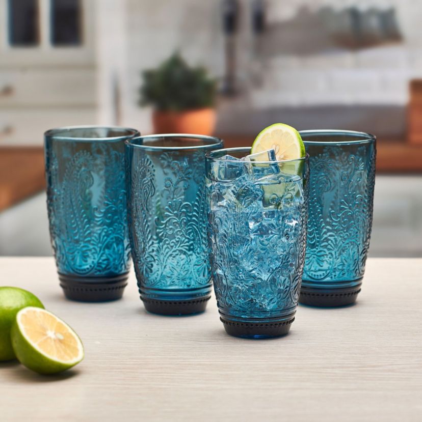 Maddi 15-ounce Highball Tumbler Cups, Set of 4, Indigo