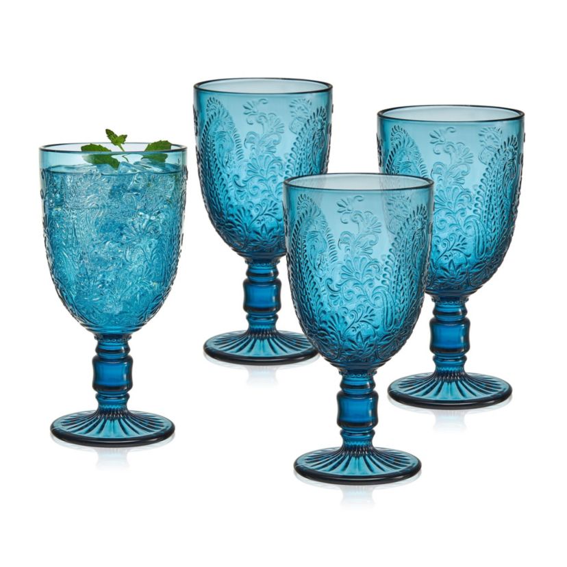 Maddi 10-ounce Wine Goblet, Set of 4, Indigo Glass