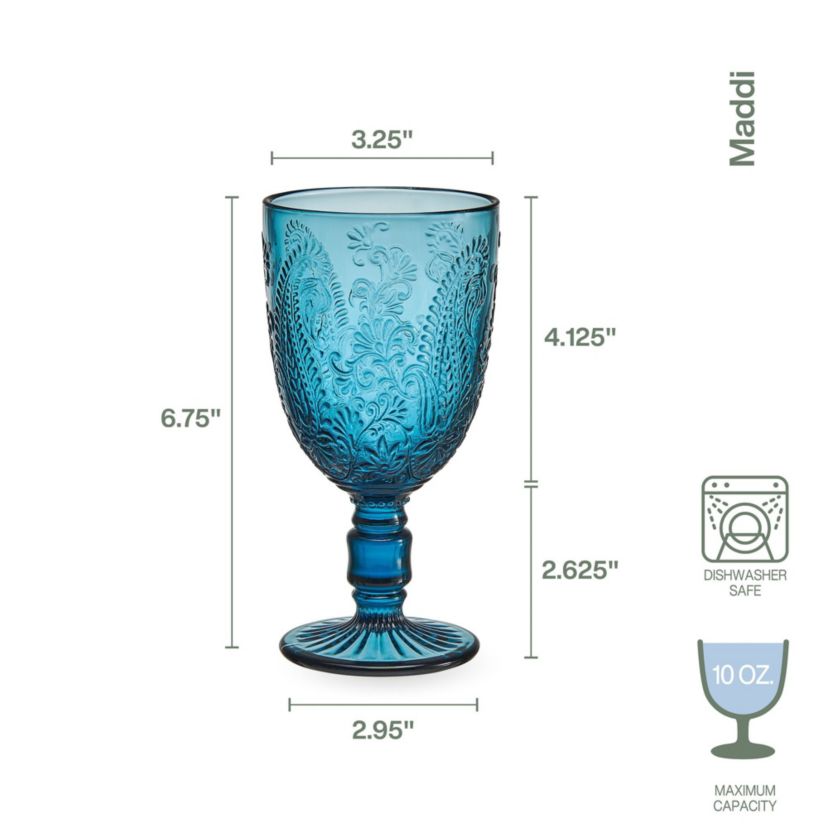Maddi 10-ounce Wine Goblet, Set of 4, Indigo Glass
