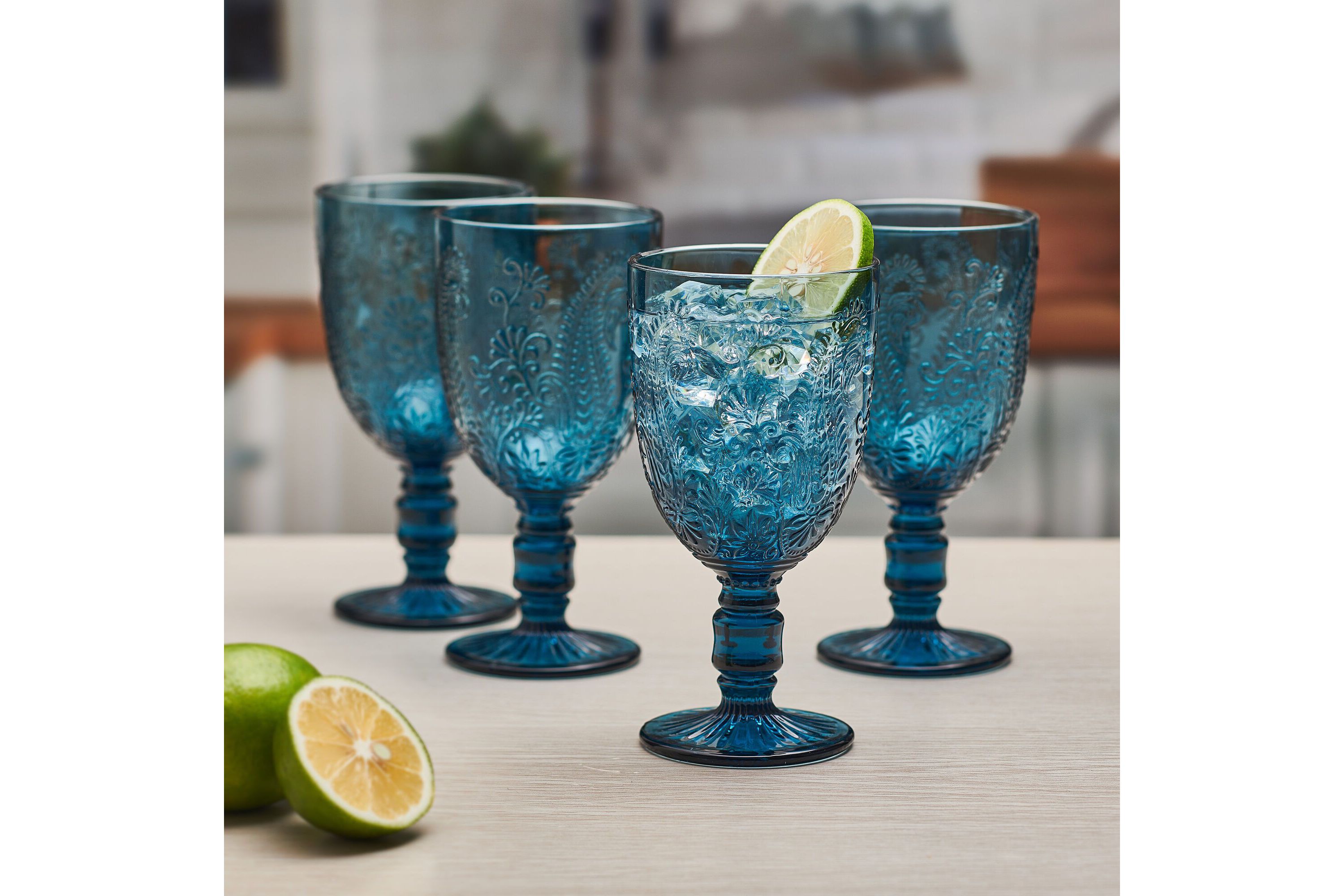 Maddi 10-ounce Wine Goblet, Set of 4, Indigo Glass