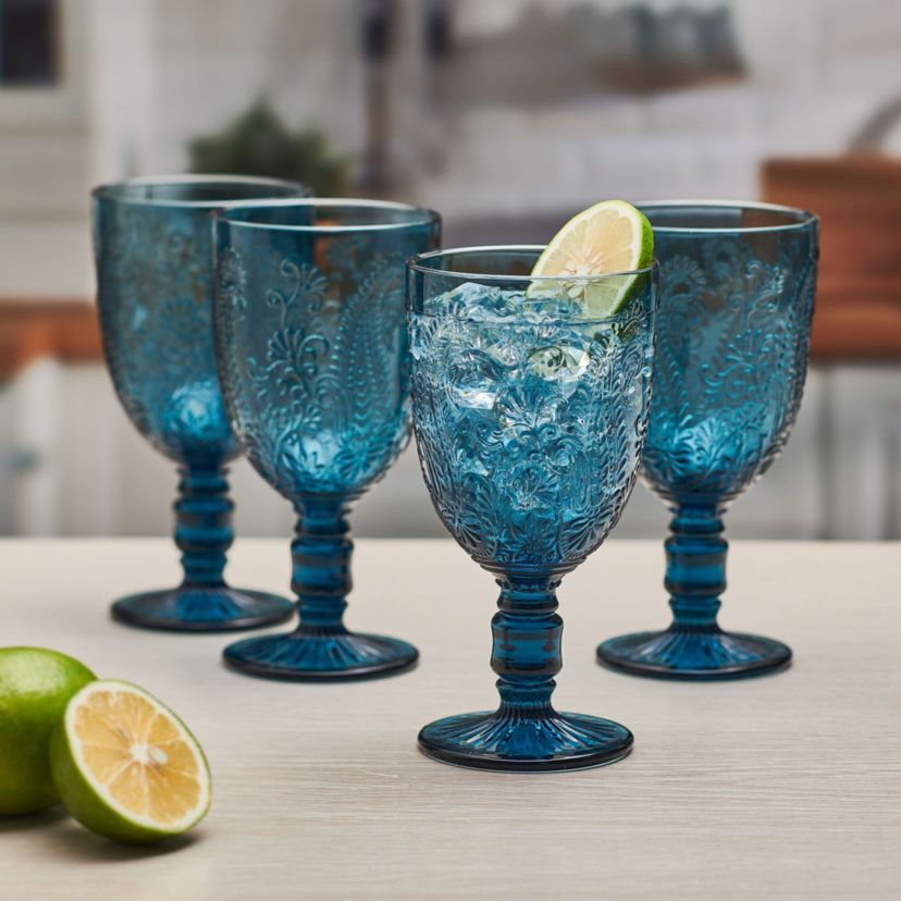 Maddi 10-ounce Wine Goblet, Set of 4, Indigo Glass