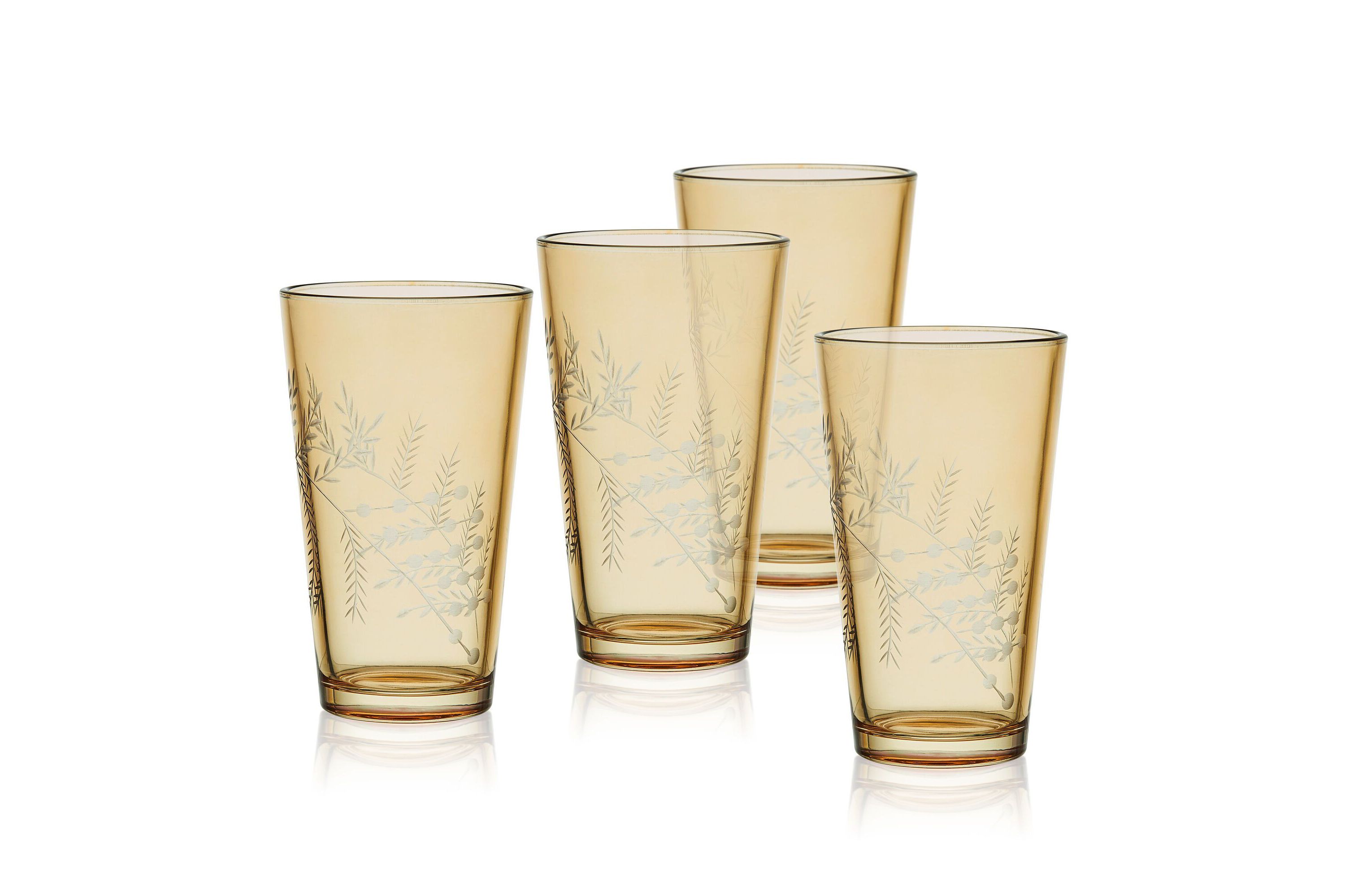 Wildflower Set of 4 Highball Tumbler Cup, 16 Ounce, Gold