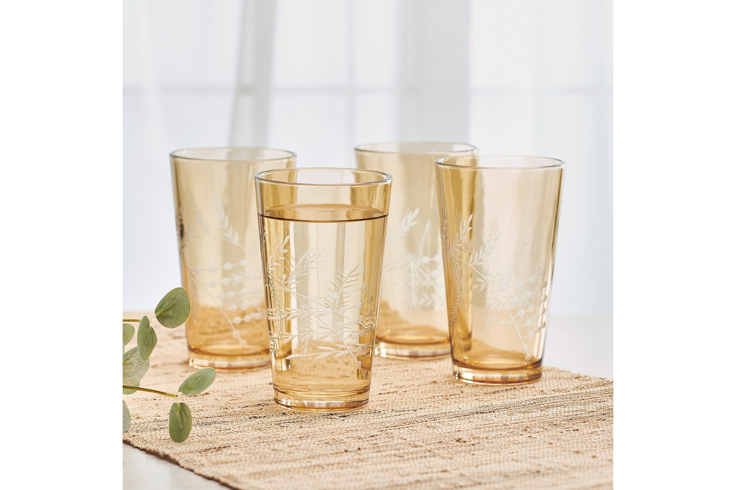 Wildflower Set of 4 Highball Tumbler Cup, 16 Ounce, Gold