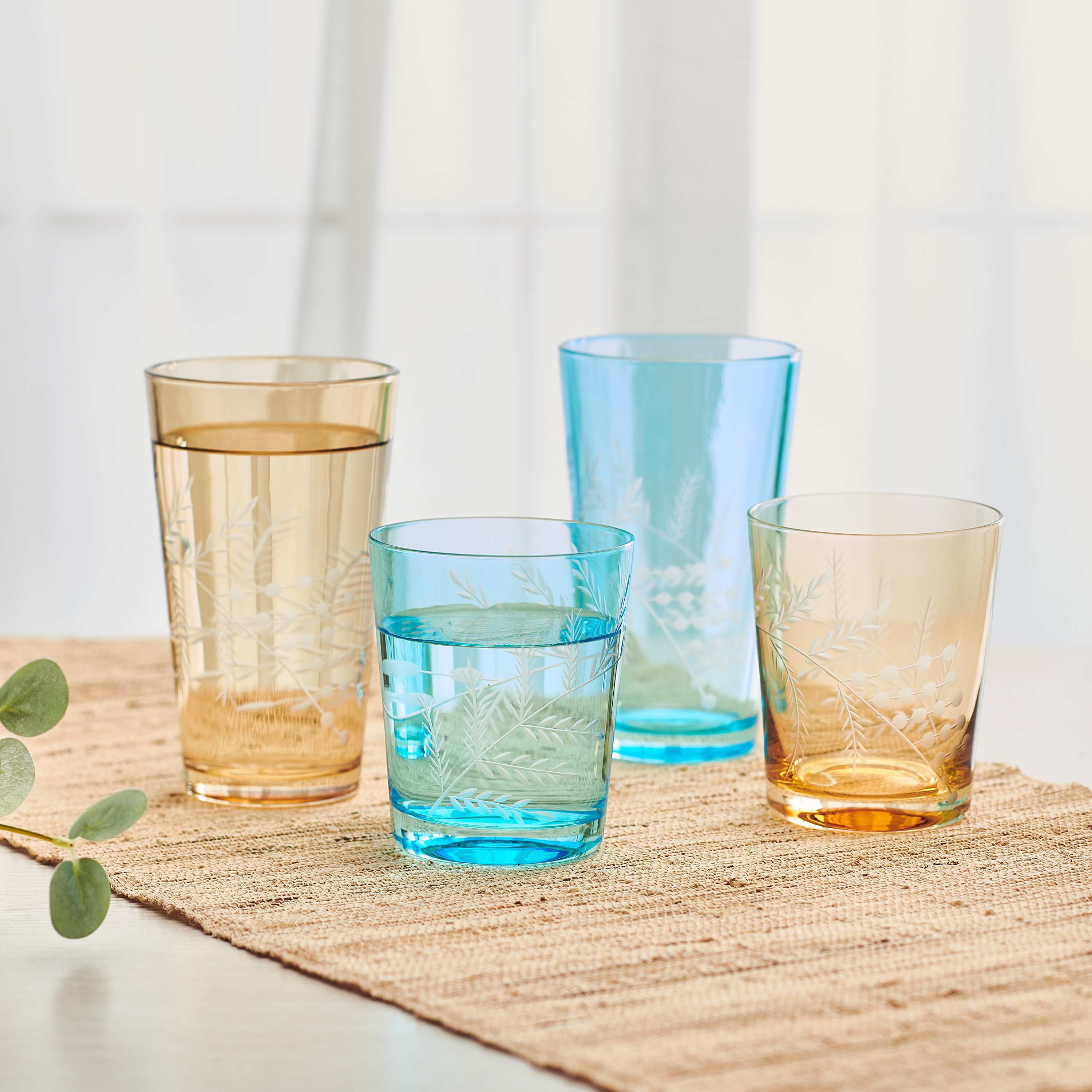 Wildflower Set of 4 Highball Tumbler Cup, 16 Ounce, Gold