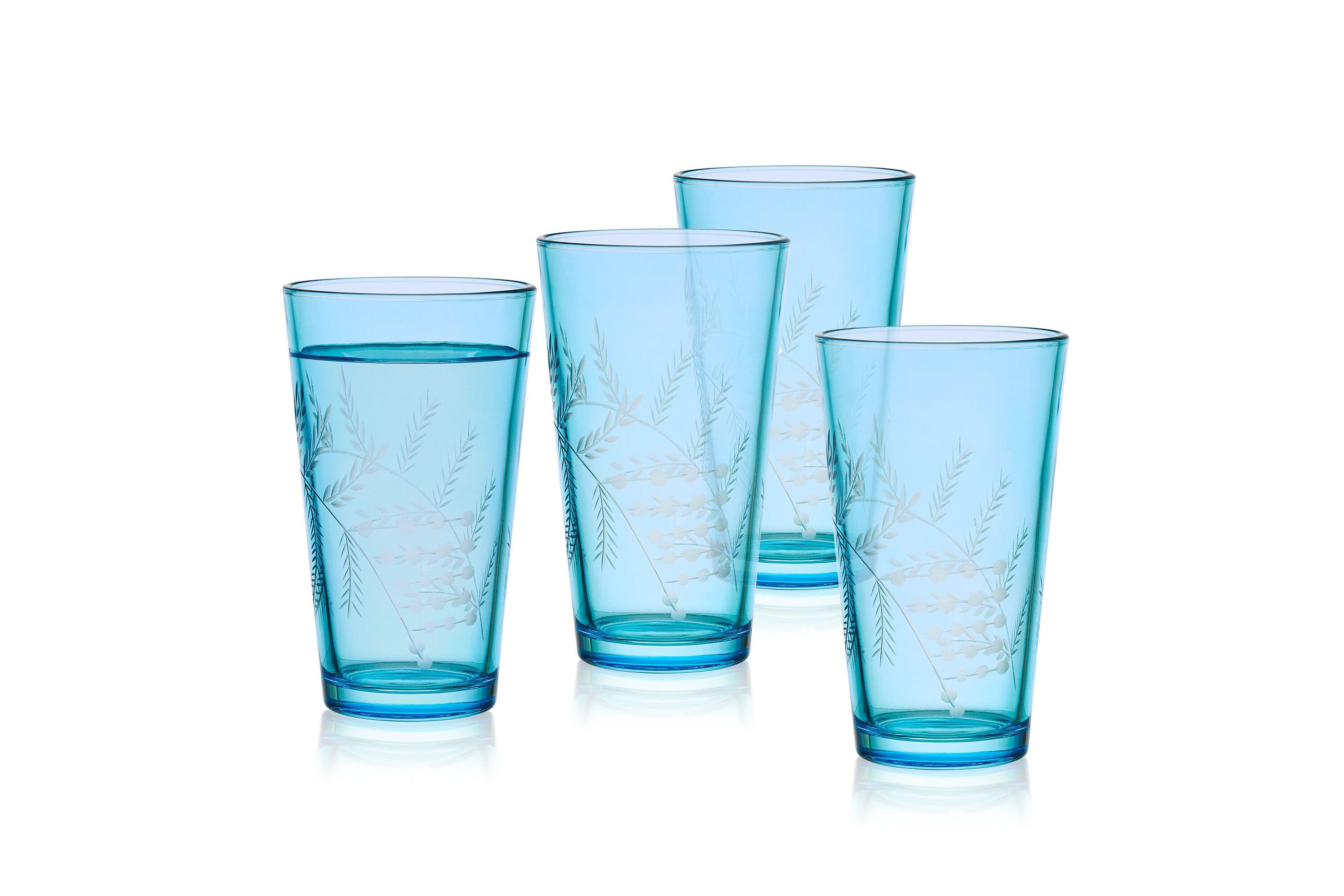 Wildflower Set of 4 Highball Tumbler Cup, 16 Ounce, Blue