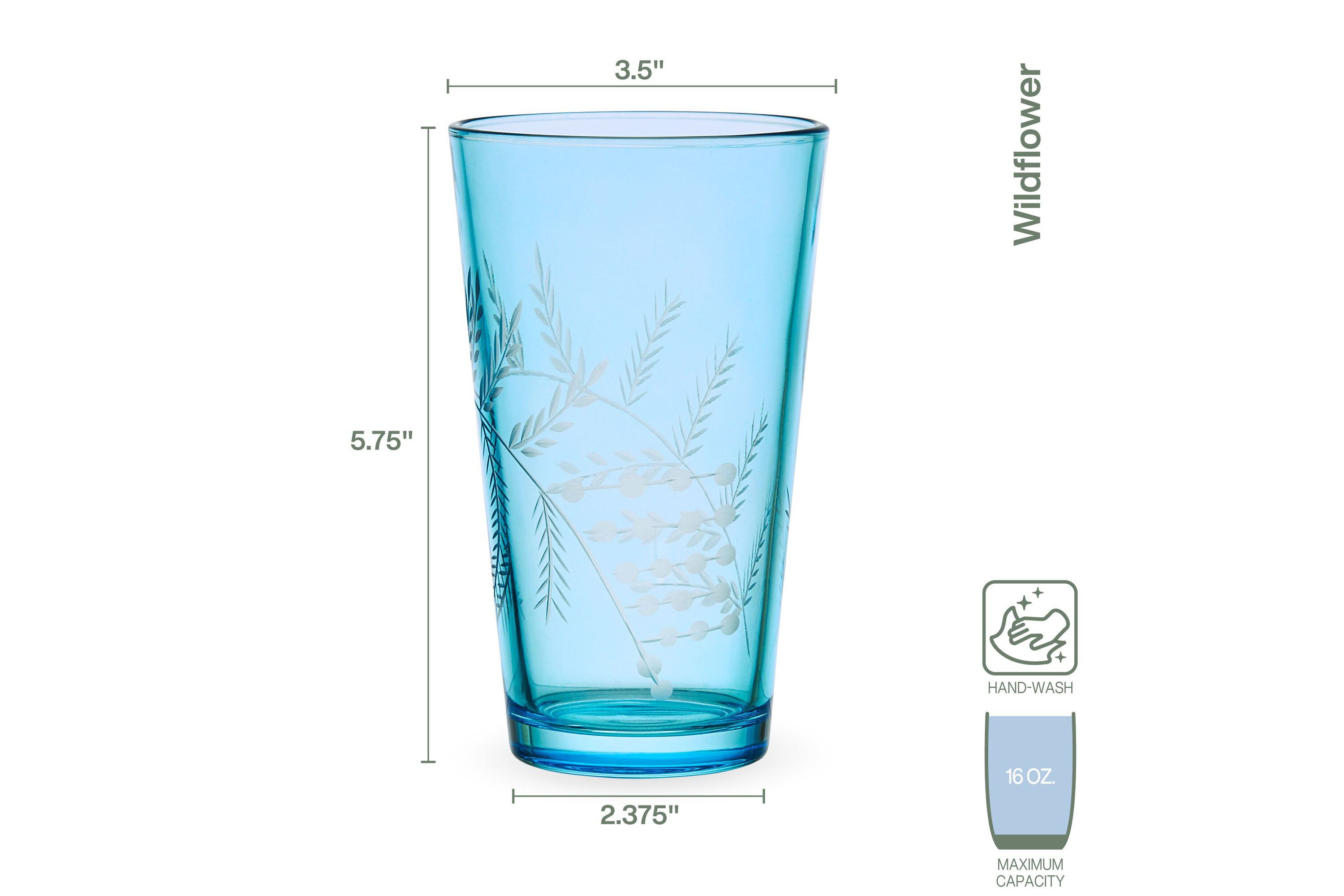 Wildflower Set of 4 Highball Tumbler Cup, 16 Ounce, Blue
