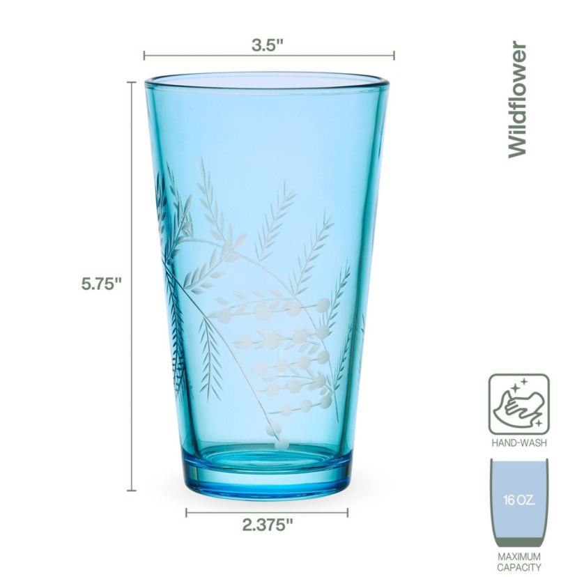 Wildflower Set of 4 Highball Tumbler Cup, 16 Ounce, Blue