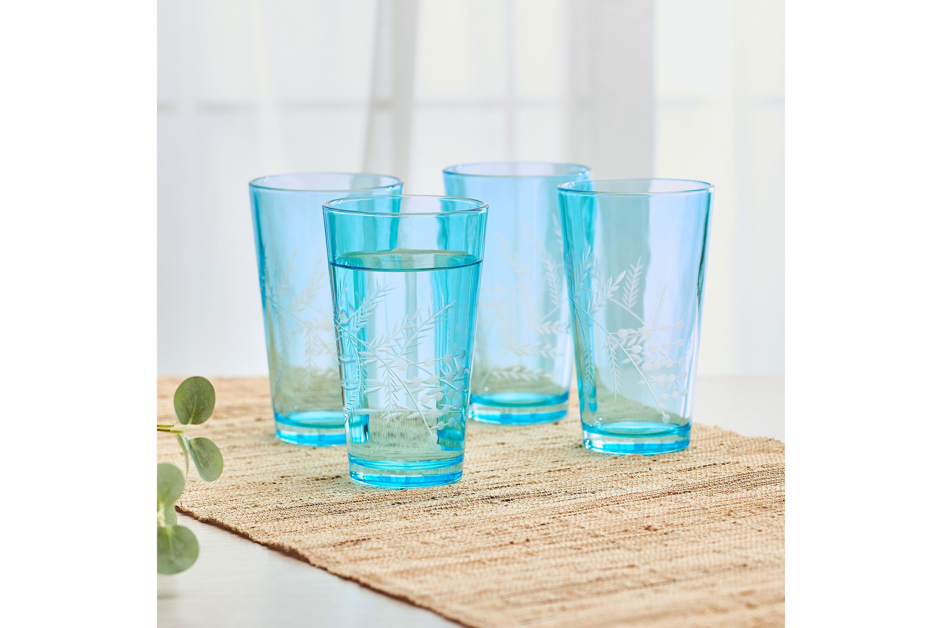 Wildflower Set of 4 Highball Tumbler Cup, 16 Ounce, Blue