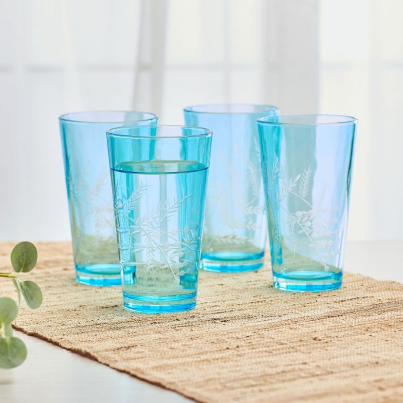 Wildflower Set of 4 Highball Tumbler Cup, 16 Ounce, Blue