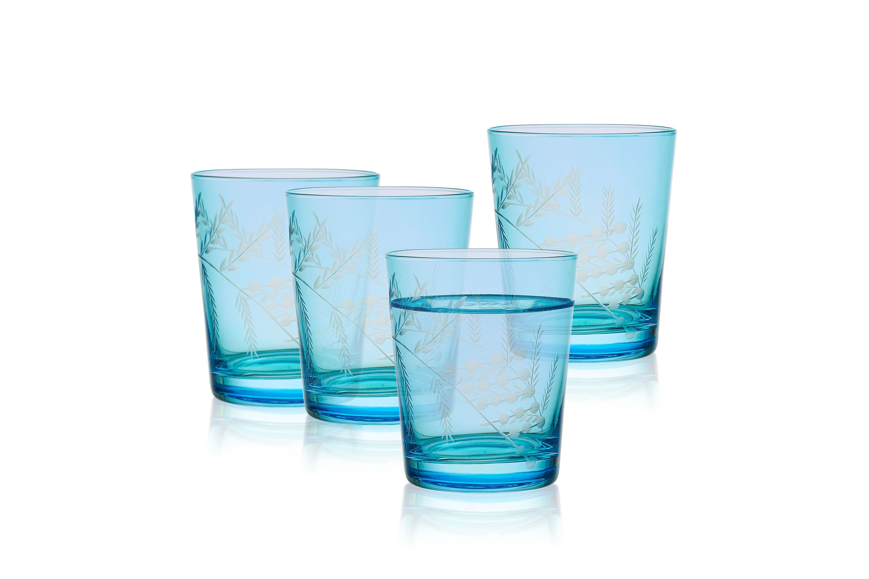 Wildflower Set of 4 Double Old Fashioned Rocks Whiskey Glass, 12 Ounce, Blue