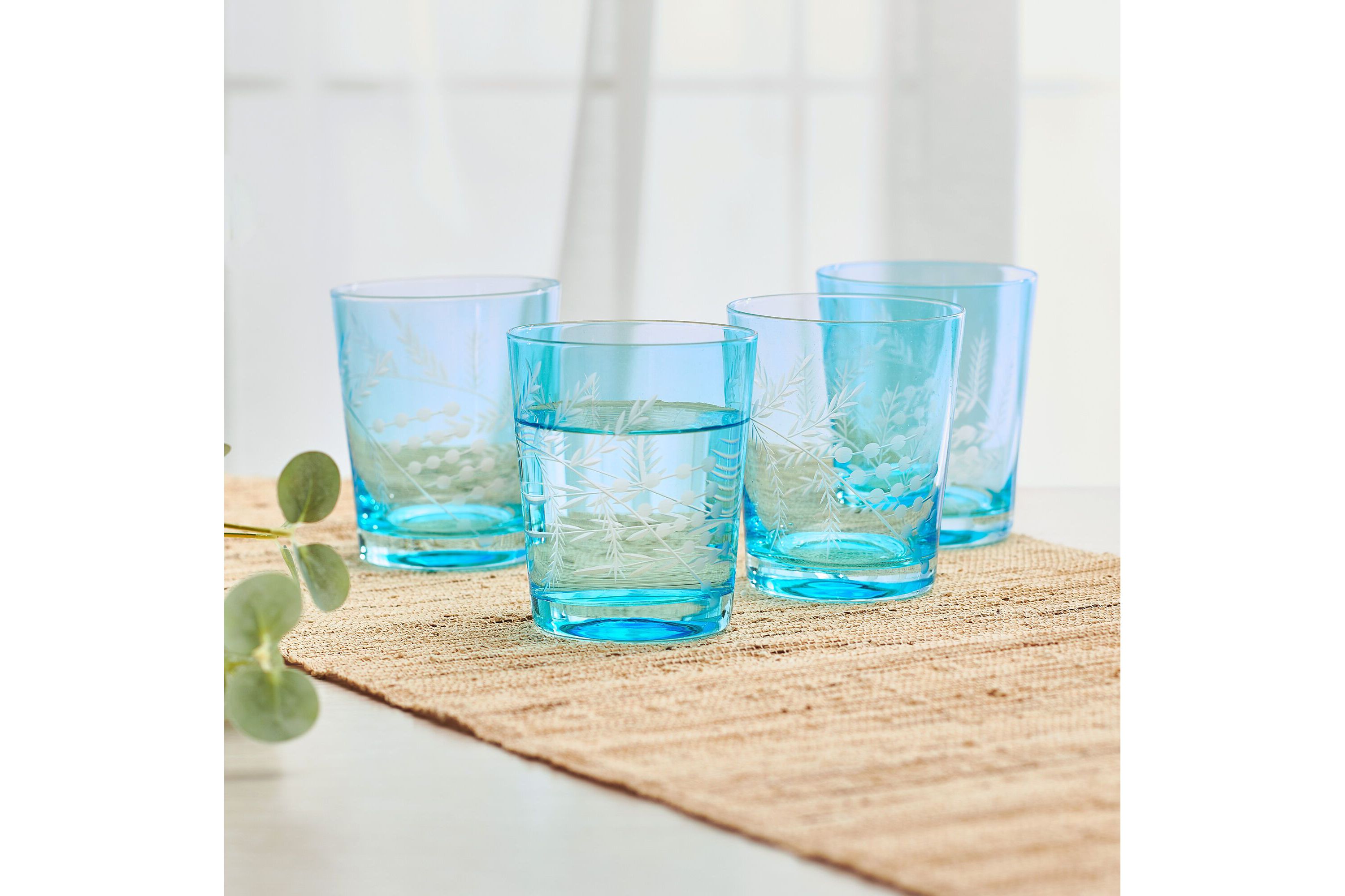 Wildflower Set of 4 Double Old Fashioned Rocks Whiskey Glass, 12 Ounce, Blue