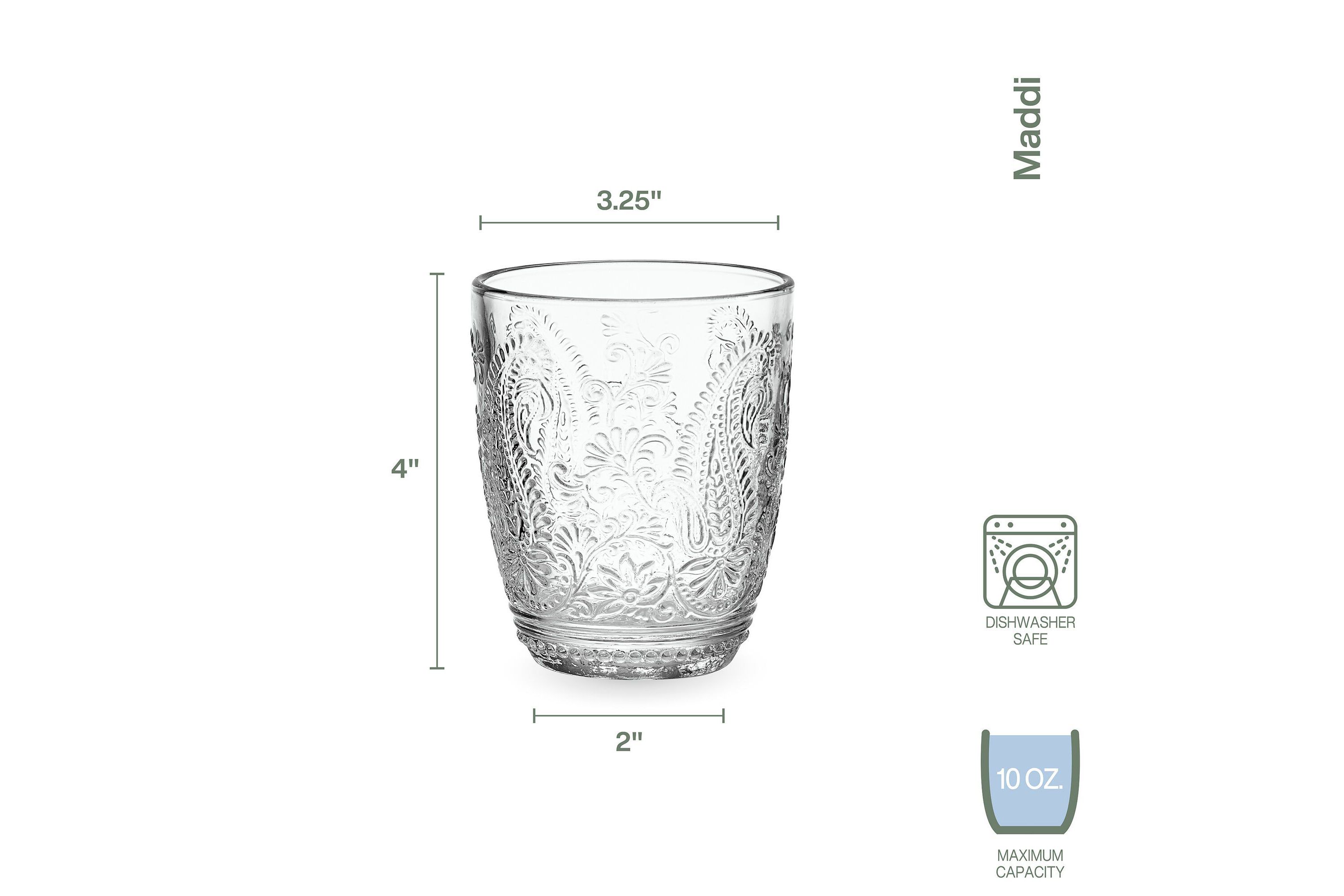 Maddi Rocks Double Old Fashioned, Set of 4, Clear, 10-ounce