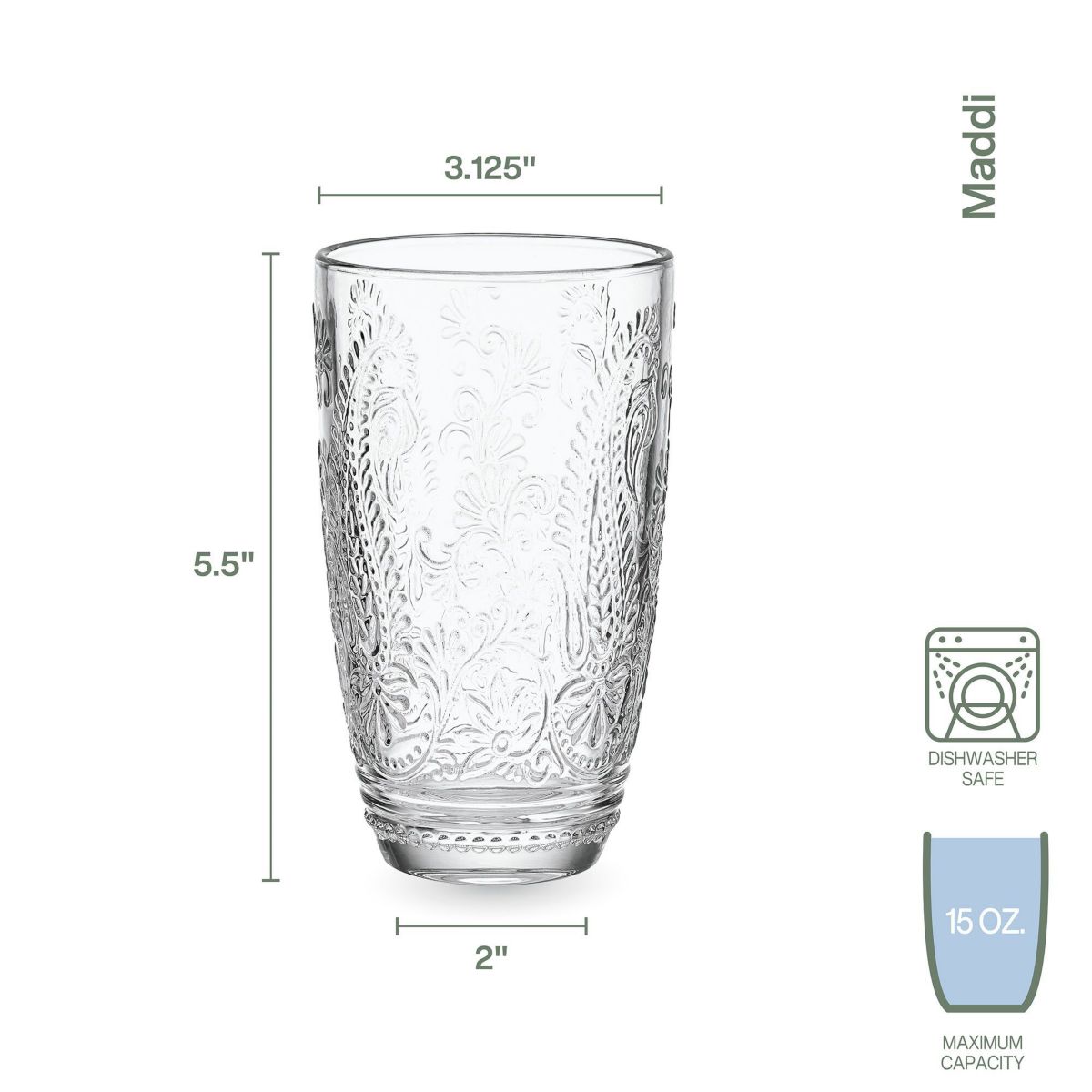 Maddi Highball Tumbler Cups, Set of 4, Clear, 15-ounce