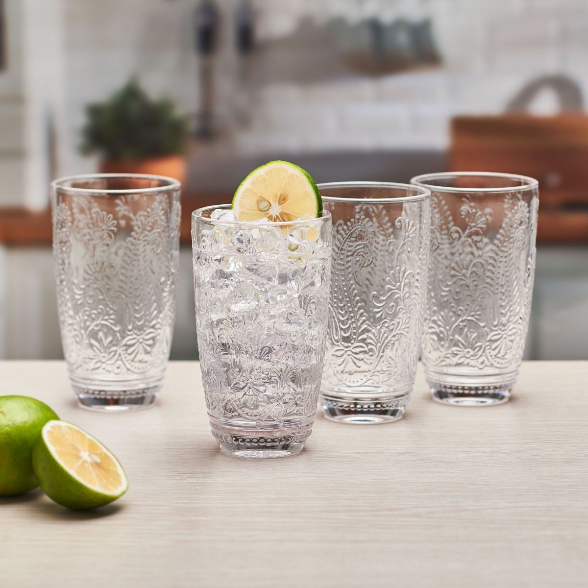 Maddi Highball Tumbler Cups, Set of 4, Clear, 15-ounce