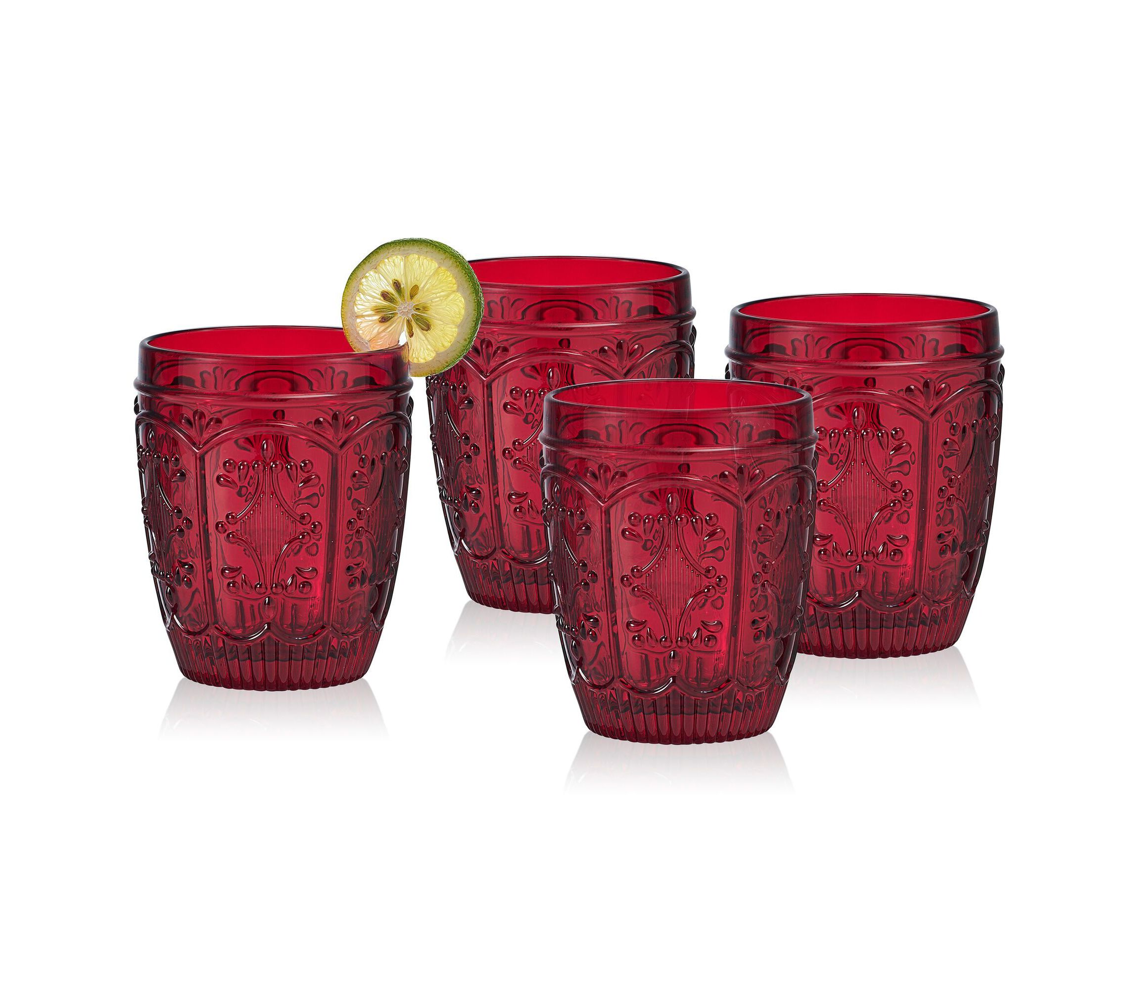 Trestle Rocks Double Old Fashioned, Set of 4, Red, 10-ounce