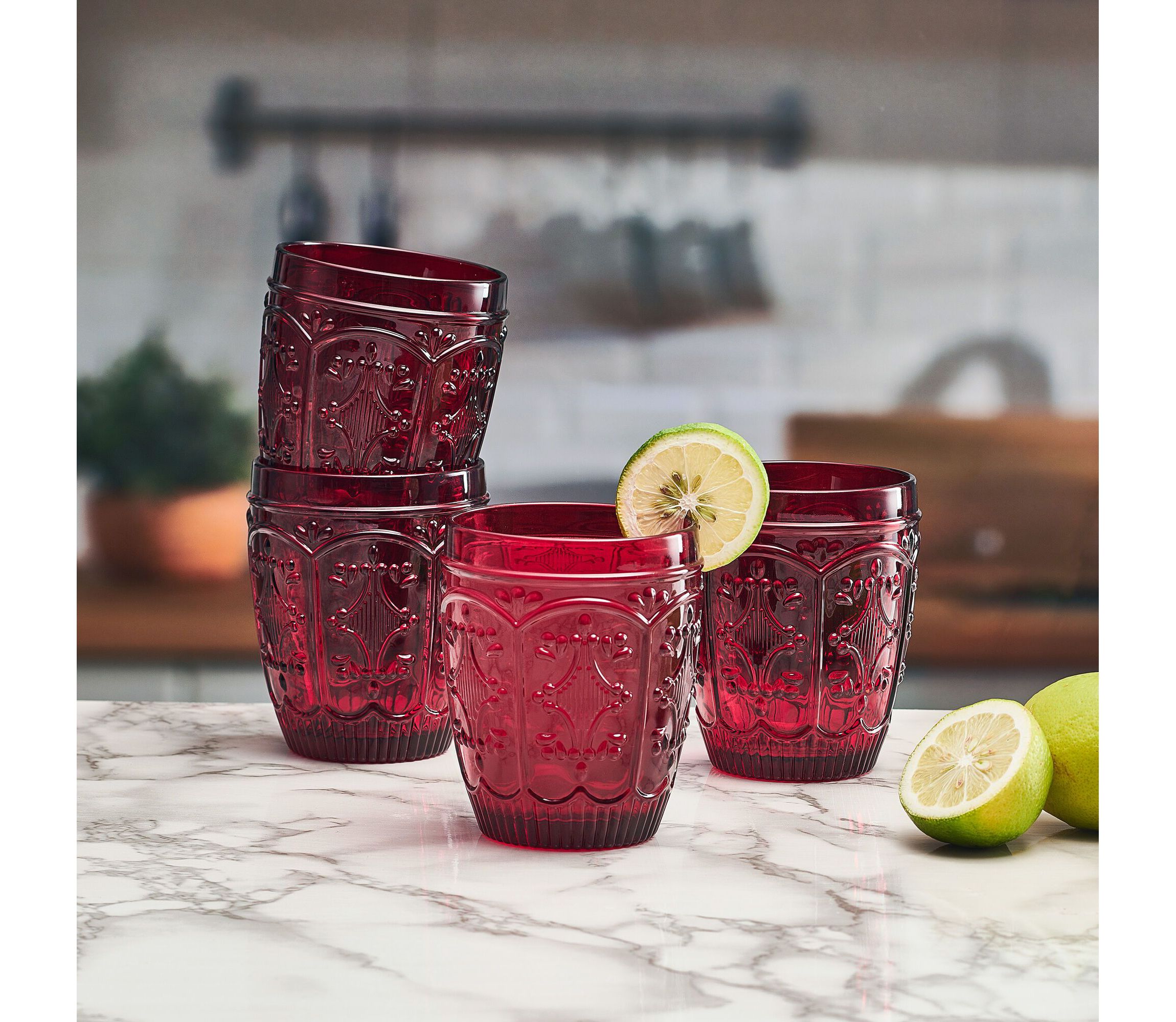 Trestle Rocks Double Old Fashioned, Set of 4, Red, 10-ounce