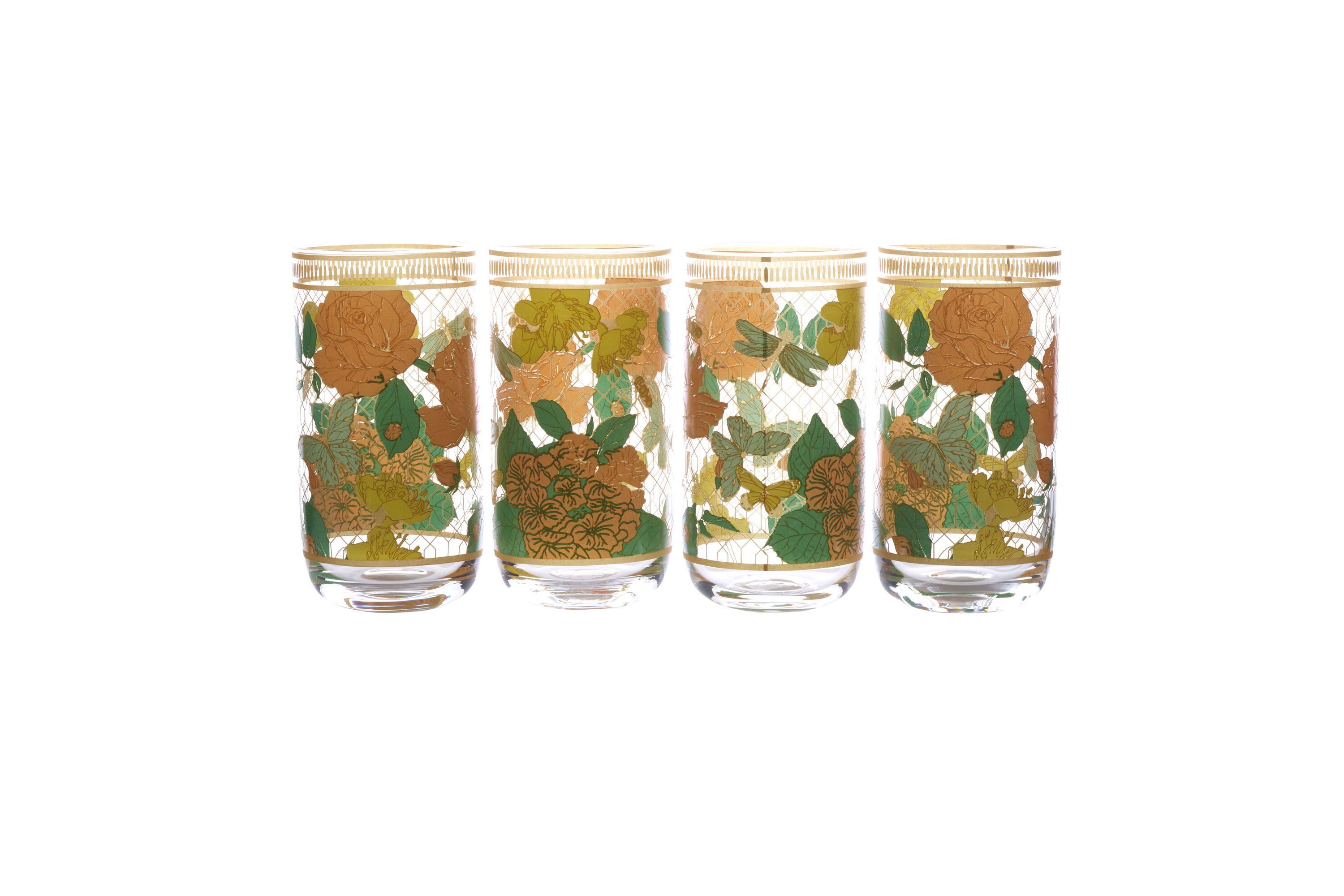 Vintage Vibe Set of 4 Highball Tumbler Juice Glass, 19 Ounce, Multicolored