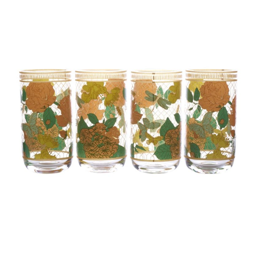 Vintage Vibe Set of 4 Highball Tumbler Juice Glass, 19 Ounce, Multicolored