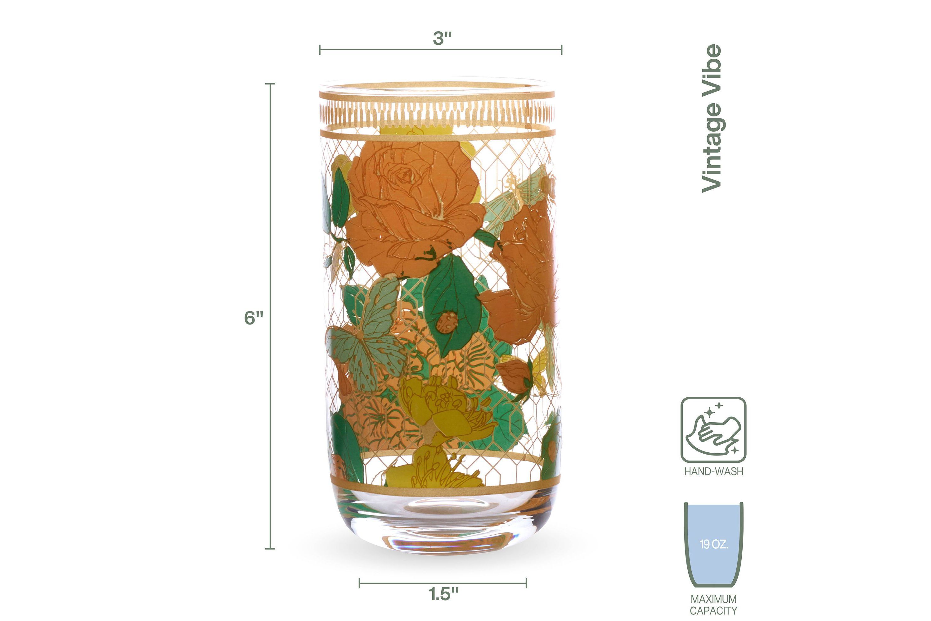 Vintage Vibe Set of 4 Highball Tumbler Juice Glass, 19 Ounce, Multicolored