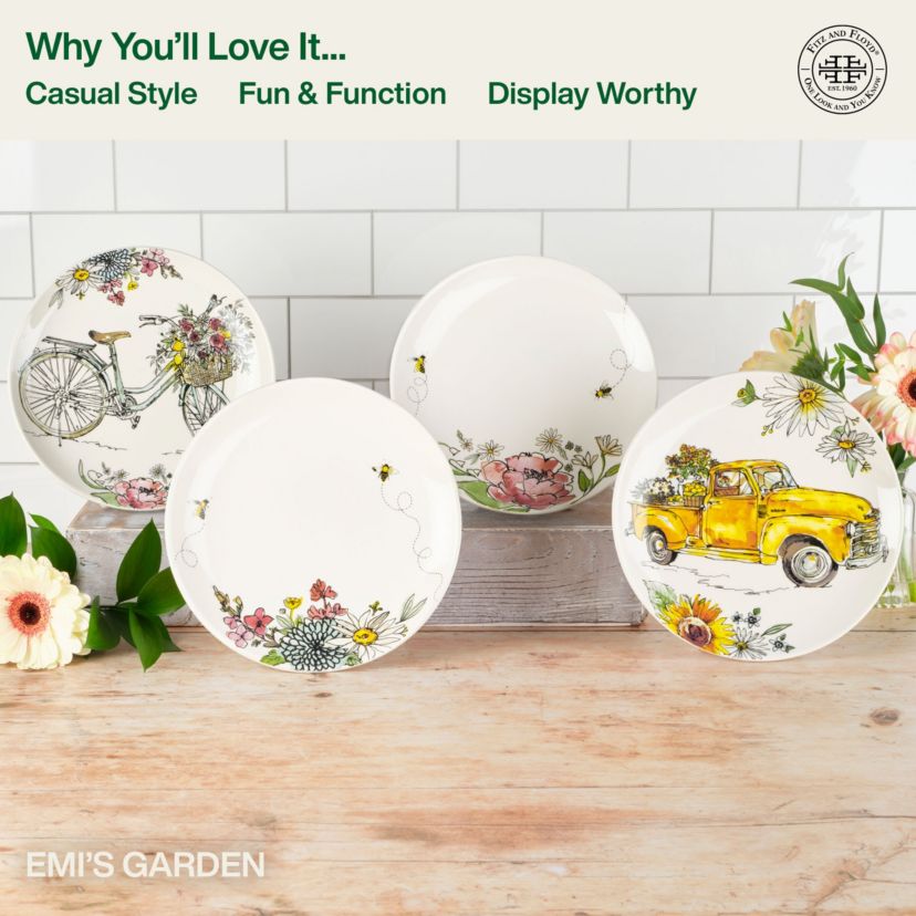 Emis Set of 4 Garden Party Plates, Assorted