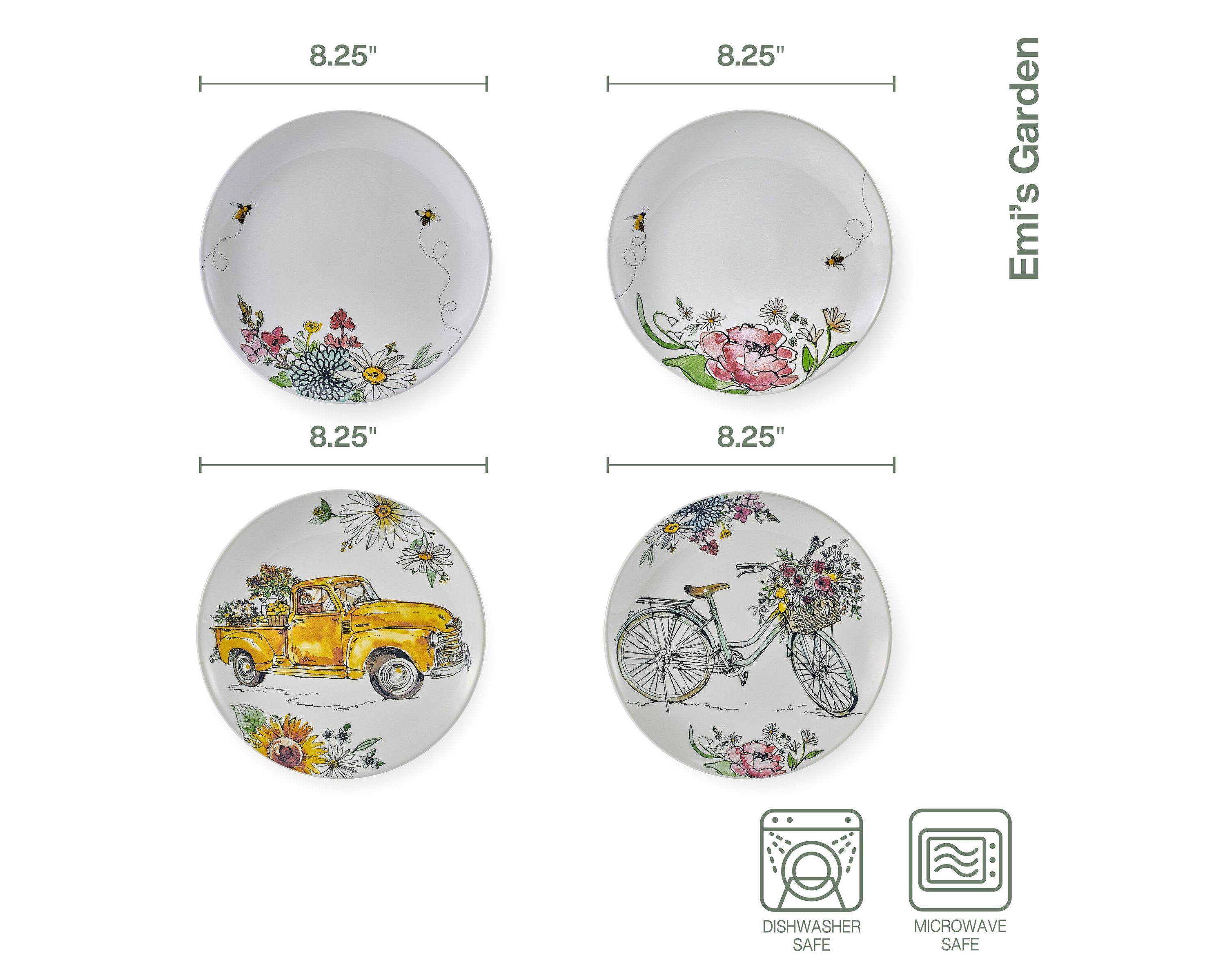 Emis Set of 4 Garden Party Plates, Assorted