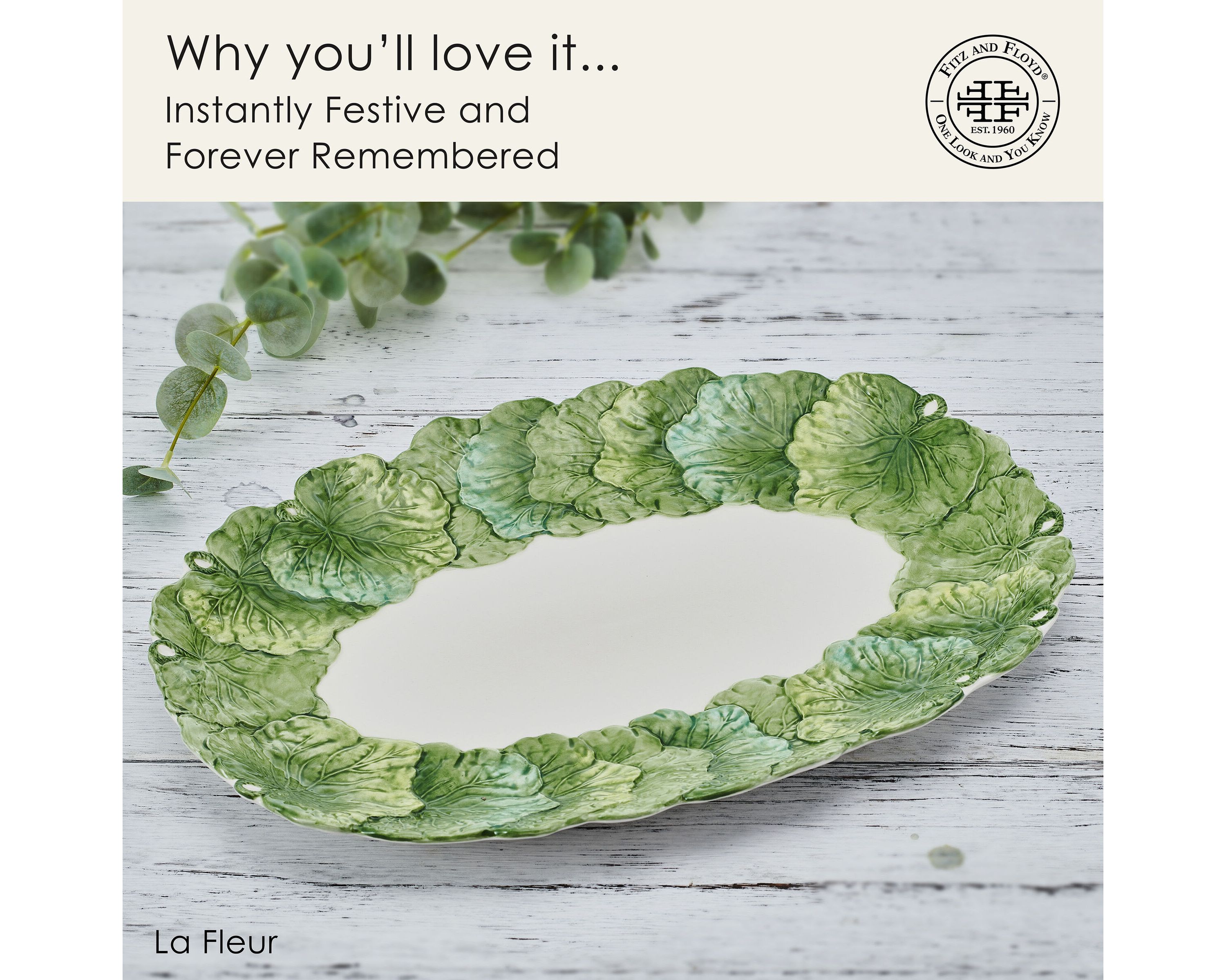 Fitz and Floyd La Fleur Leaf Platter, 15 Inch