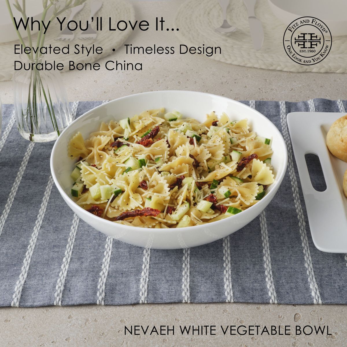 Nevaeh White Vegetable Bowl, 9.75 Inch