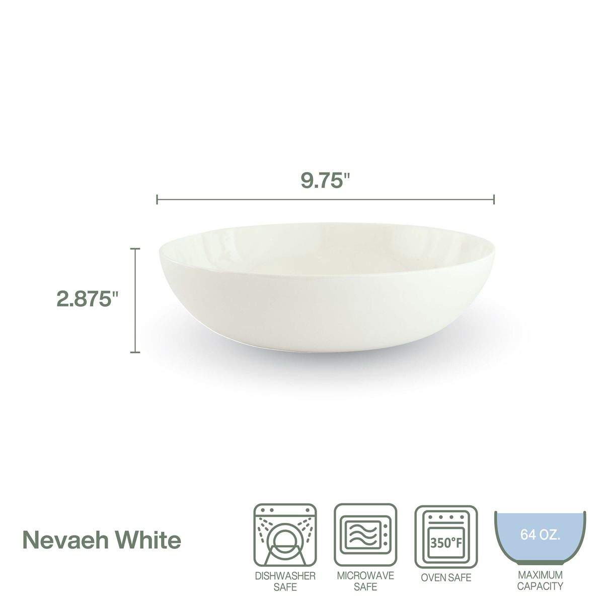Nevaeh White Vegetable Bowl, 9.75 Inch